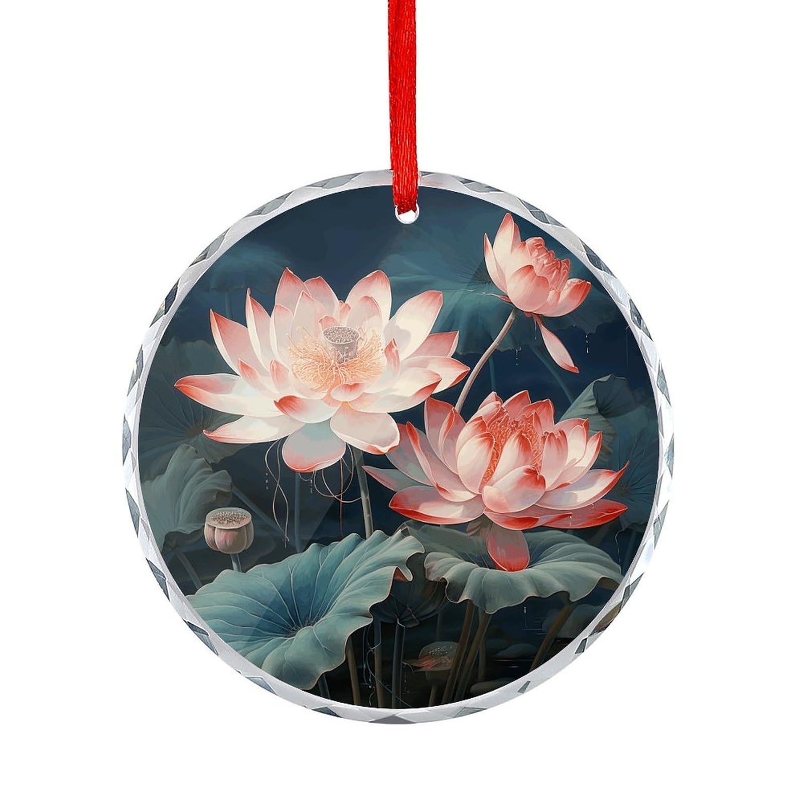 Fodpand Women's Style Dragonfly And Lotus Round Glass Ornament Keepsake Gift Exchange Ideas Car Decor,Christmas Ornaments For Tree Window Garden Ornaments