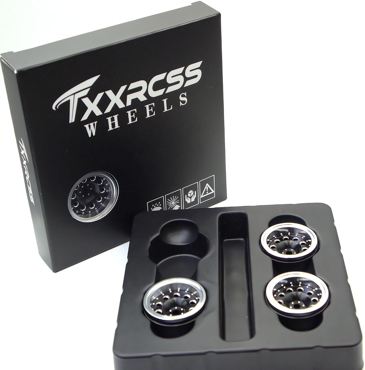 RC 1.0 Beadlock Wheels Offsets -2 Aluminum Rims for AX24 1/18 TRX4M All 1/24 Scale SCX24 Deadbolt RC Crawler Car Wheels Upgrades 4Pc (Black Silver)