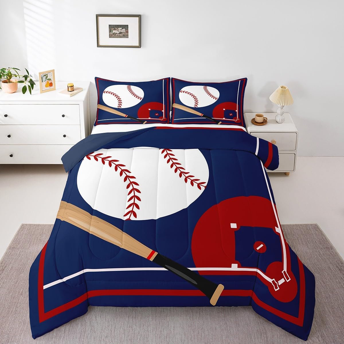 Erosebridal Football Comforter Set King Size Kids Soccer Bedding Set for Boys Girls Teens,Sports Theme Bed Comforter Sets Dark Blue Ball Gaming Quilt Bed Set Football Room Decor with 2 Pillowcases