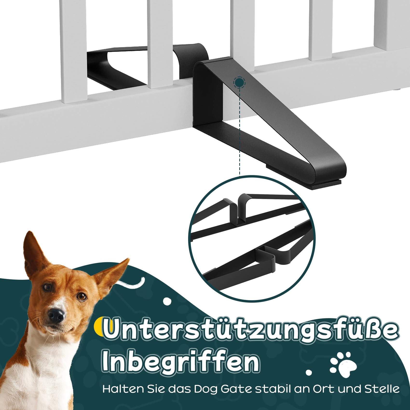 Semiocthome Freistehende Baby- & Haustiergitter aus Bambus, Hunde- und Katzengitter für Türen, Treppenschutzgitter für Welpen, Faltbare Sicherheitsgitter (Weiß, 2 Platten - 90cm Breit) - 4