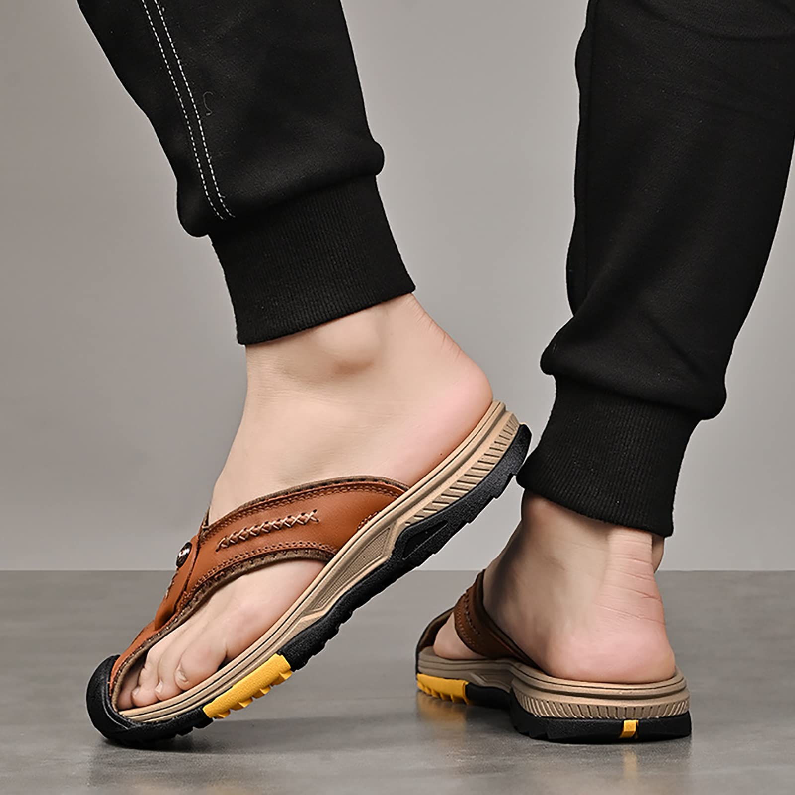 Sandalias para Hombre Cuero Chanclas con Punta Cerrada Verano Zapatillas Casuales para Caminar Playa(Size:40 EU,Color:Marrón)