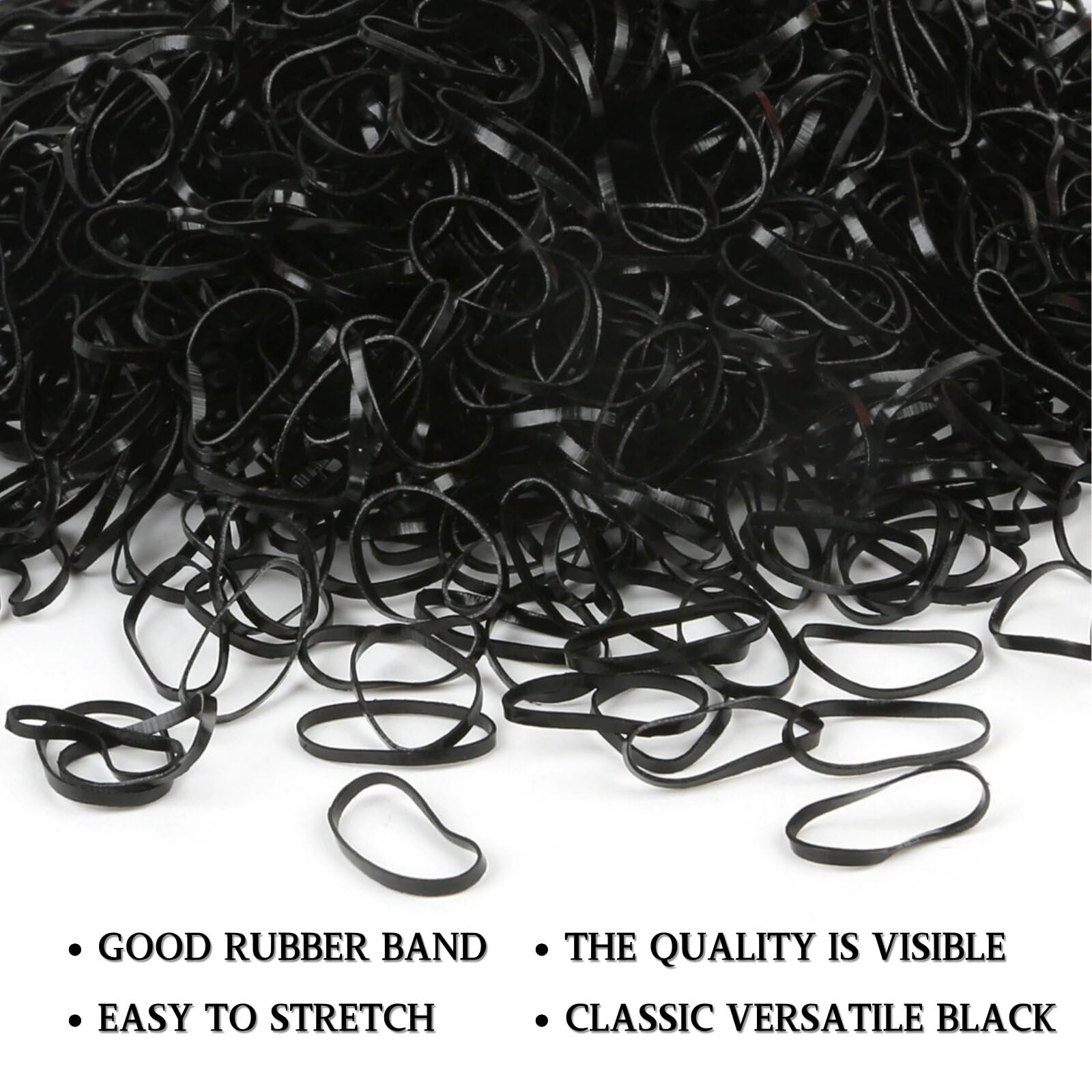 KEYRI 3000 Pièces Mini Chouchous Petit Elastique Bandes de Caoutchouc Élastique Soft Elastic Bands Noir Fille Bandes de Tressagepour les Cheveux des Enfant Accessoire en Caoutchouc (Noir)