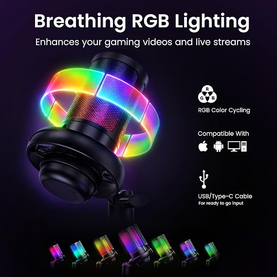 Webcam Streaming Kit with USB RGB Microphone & LED Light 1080P 30FPS Streaming Camera Bundle for Twitch, YouTube, Podcasting, WFH PC & Mac Compatible (Not for PS5 Alone)