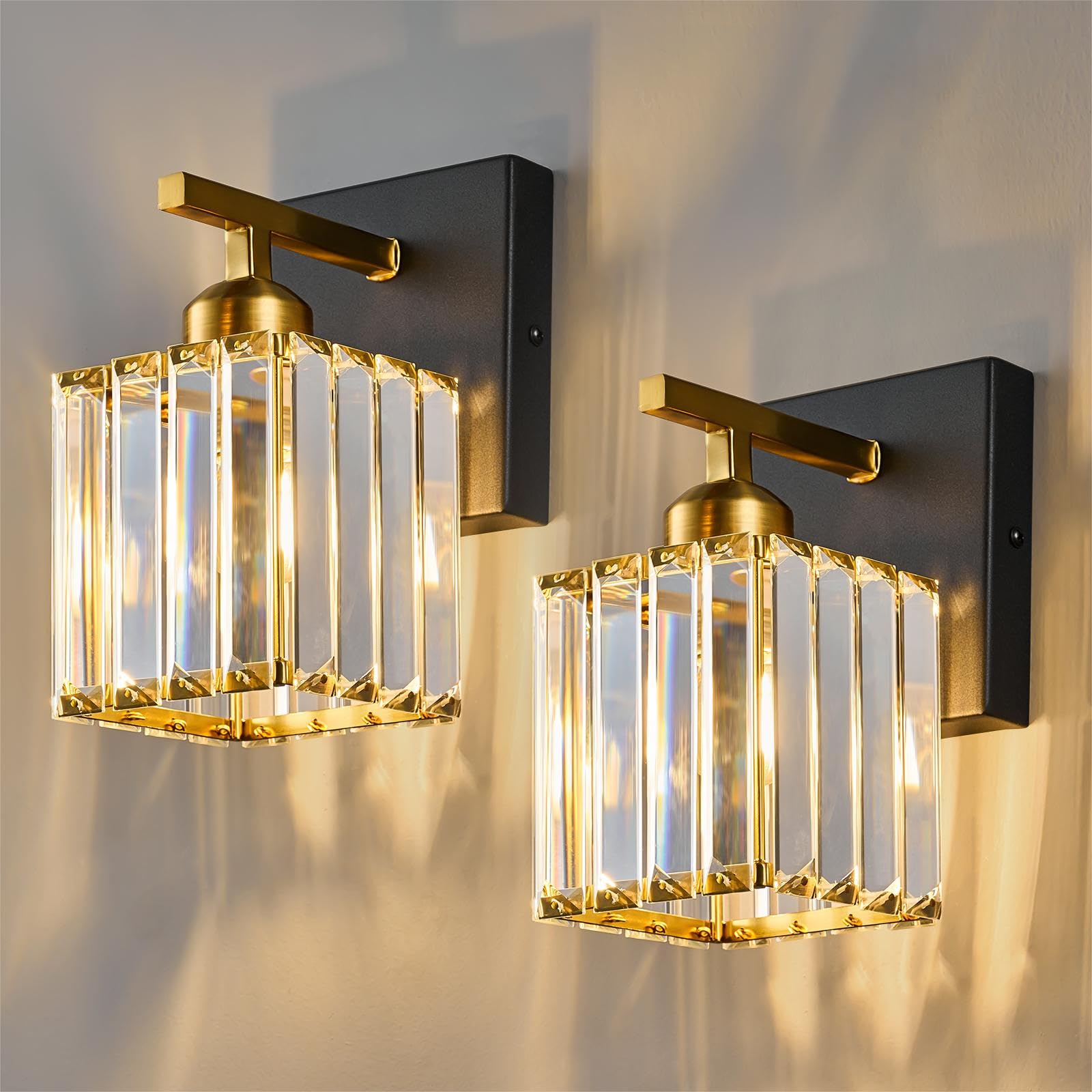 Photo 1 of FDPBY Modern Wall Sconce Set of Two Indoor Wall Lamp Black Gold Wall Sconces Crystal Wall Light Bathroom Vanity Light Fixtures Wall Mounted Room Sconce Wall Lighting