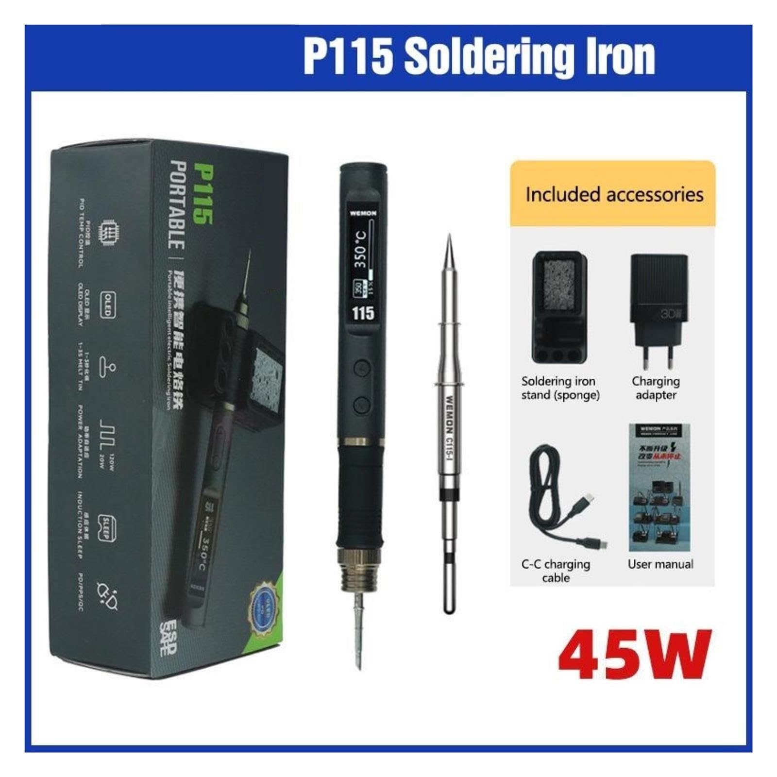 Estación de soldadura, Pluma de pistola para soldar inteligente portátil P12 P245 P210 P115 Kit herramientas reparación calentamiento rápido(P115)
