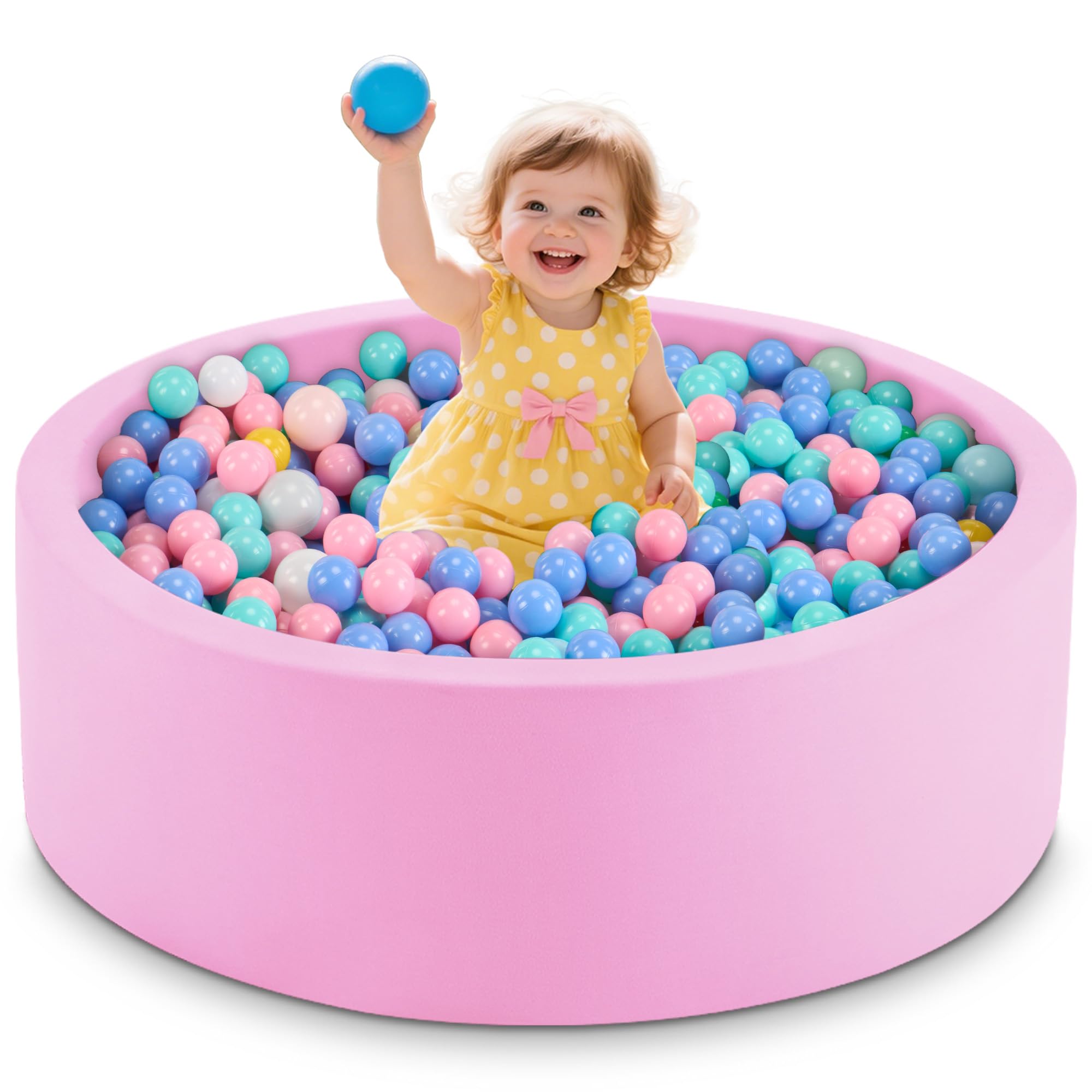 Aunekiv Baby Ball Pit, Round Soft Foam Ball Pit for Toddlers, Indoor Outdoor Small Kids Ball Pool, 90x30cm, Balls Not Included, Pink