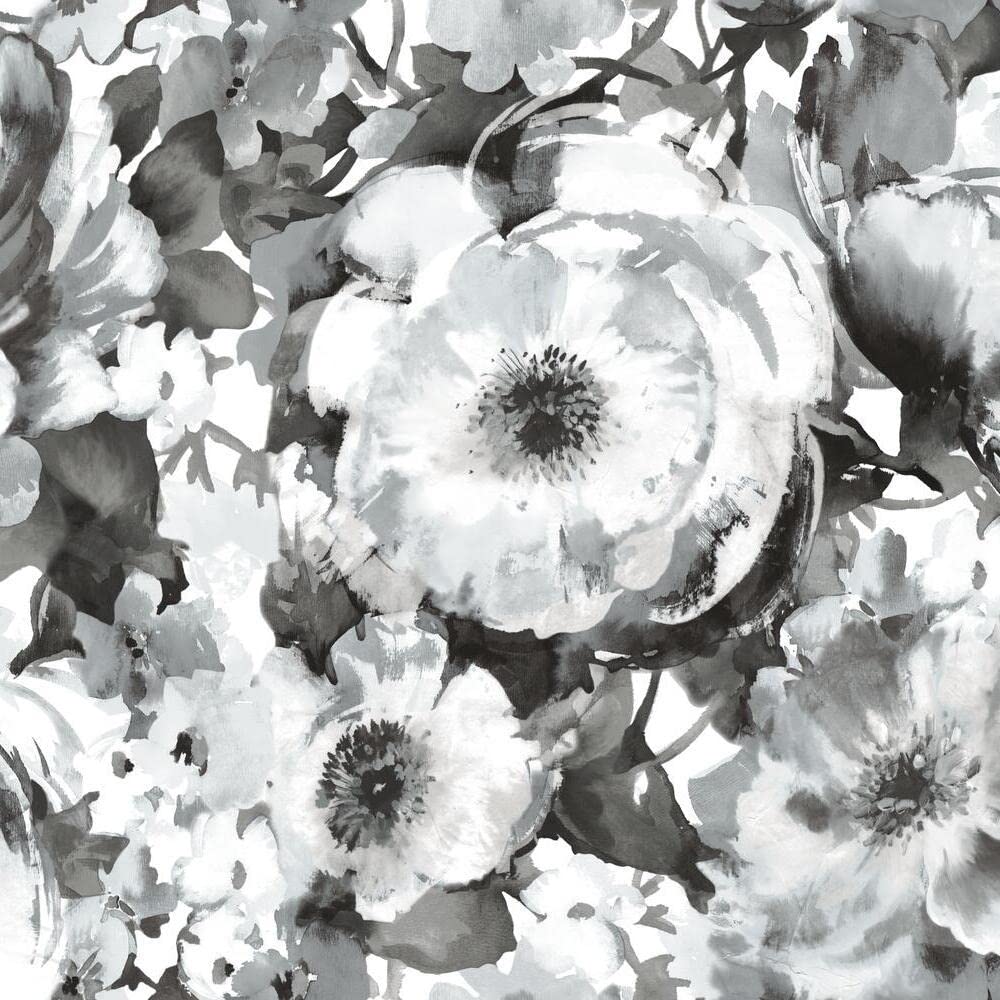 RoomMates RMK11515PNL Watercolor Floral Black Peel and Stick Wallpaper Mural - 10 ft. x 6 ft