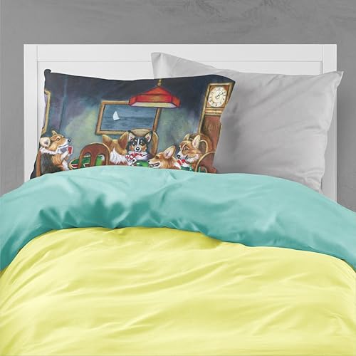 Miniatura 2 de Caroline's Treasures 7416PILLOWCASE Corgi Playing Poker Funda de almohada de tela estándar, ligera, súper suave, fácil de cuidar, decorativa, funda