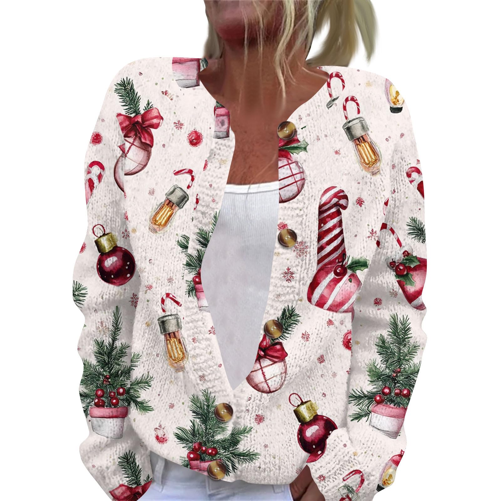 hamovessi Ugly Christmas Sweater Women Plus Size Print Button up Cardigan Sweaters Winter Warm Cozy Cable Knit Sweater