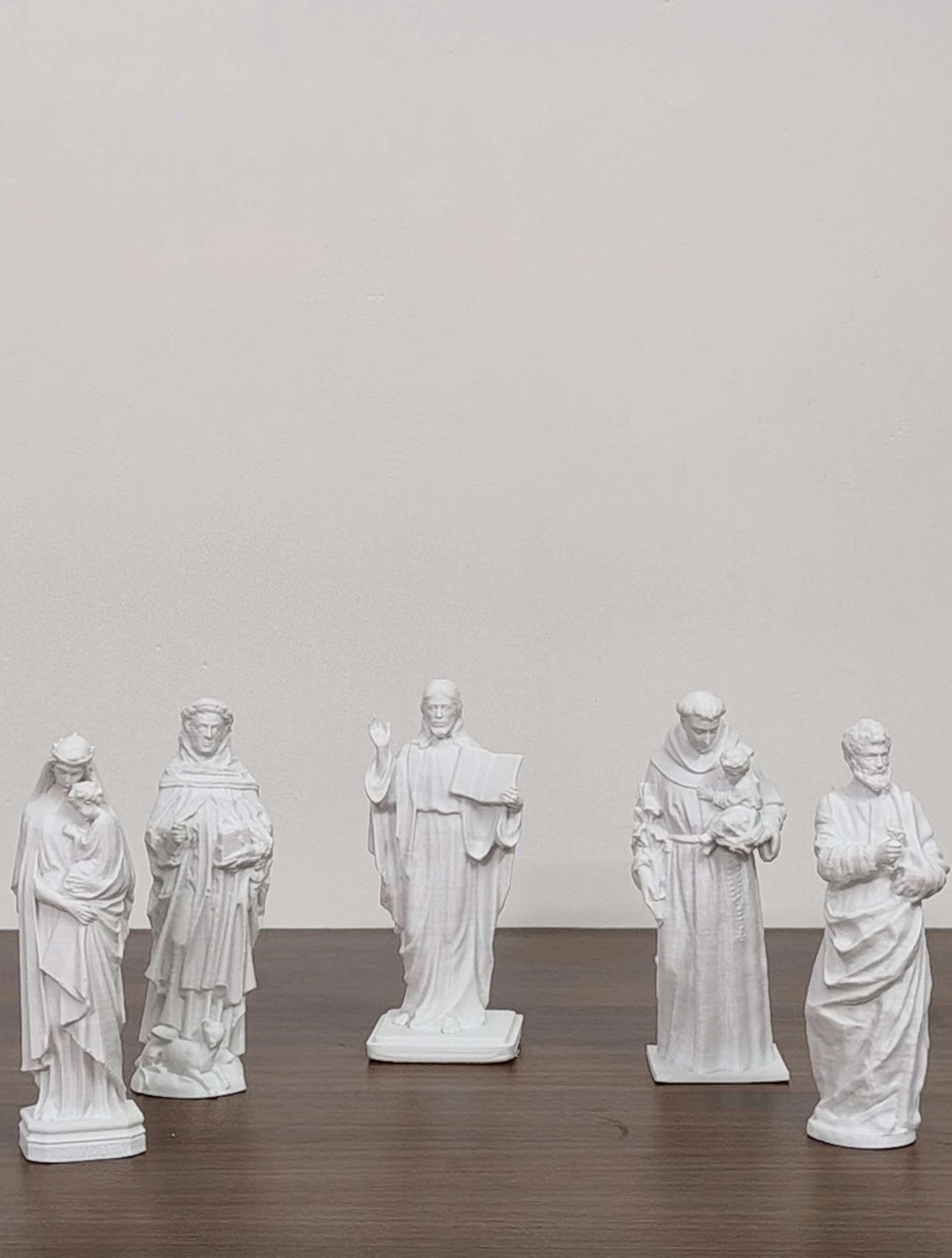 TIARA Figurines- Set of 5 Decorative Statues/Jesus Christ, Mother Mary, St. Joseph, St. Anthony of Padua, and St. Peter/Christmas Crib Decoration || White ||