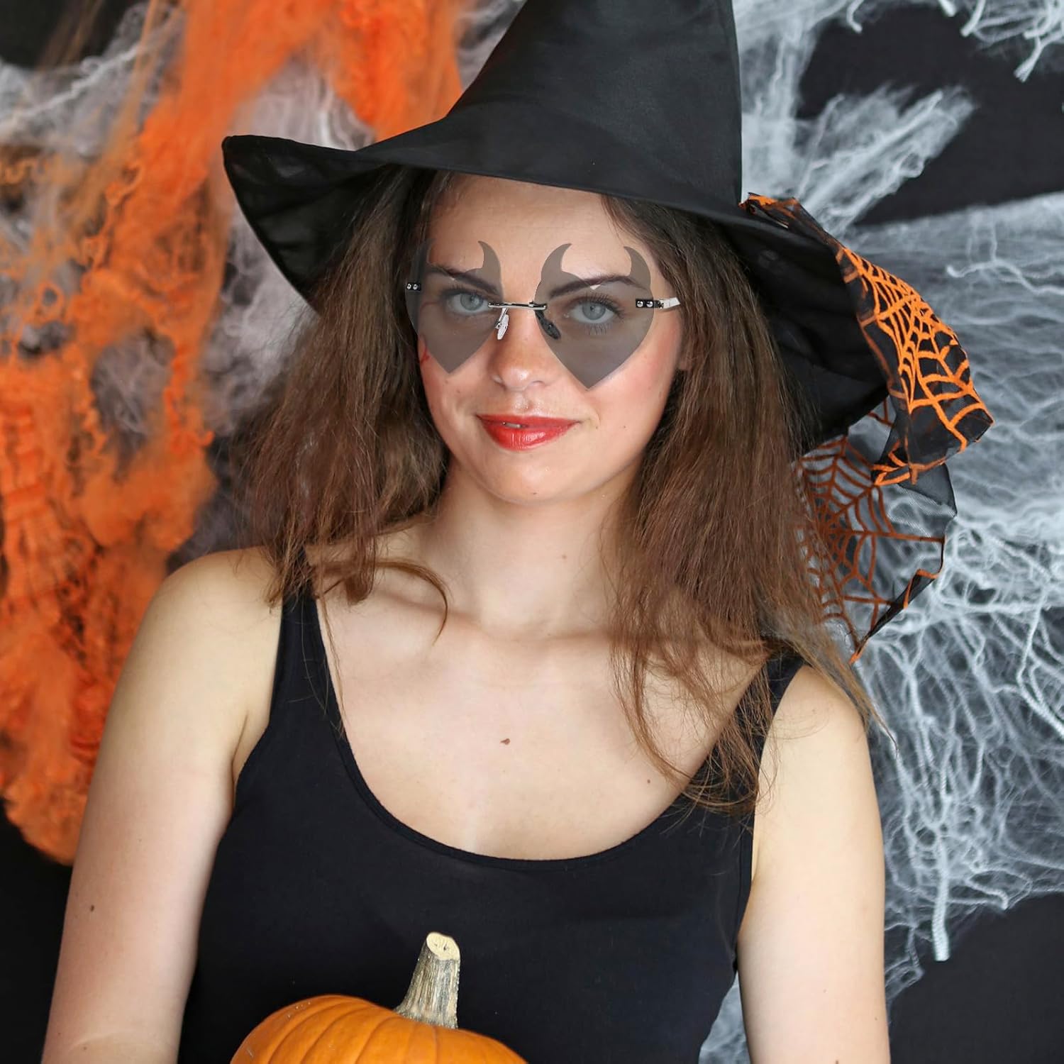 Devil Ear Heart Shape Sunglasses Rimless Goth Glasses for Women Men Christmas Party Cosplay Glasses Trendy Eyewear - Image 2