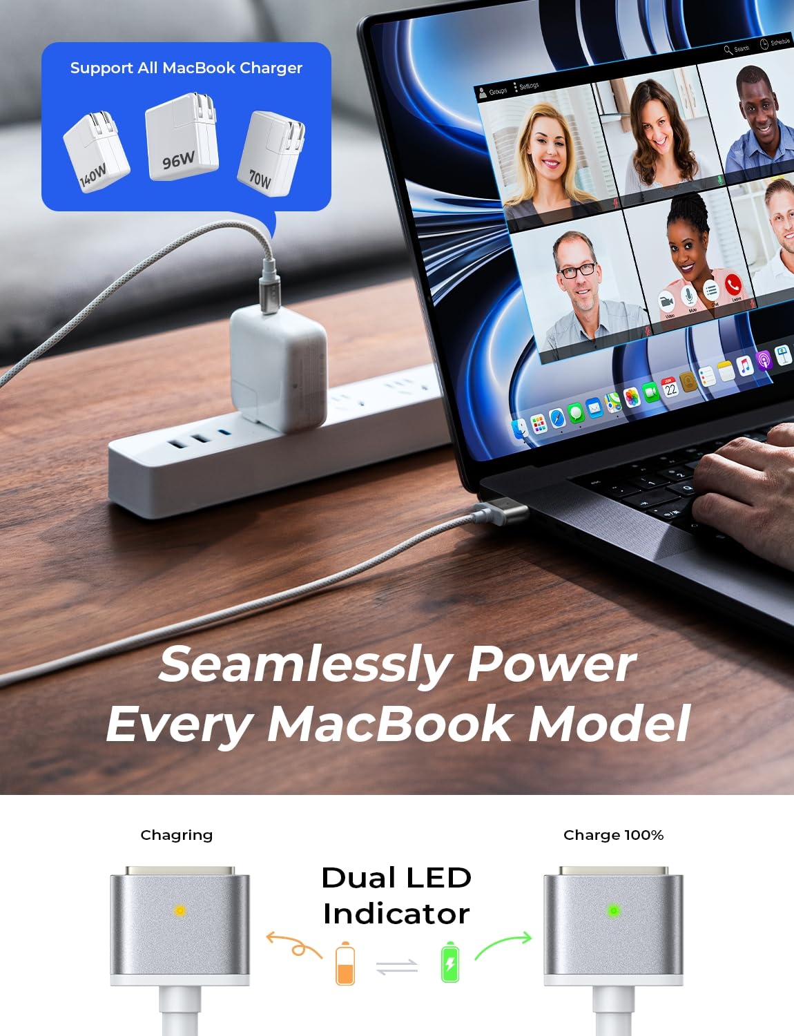 LISEN Cavo di ricarica USB C su per Magsafe 3 [2 m 140 W] Mcacbook L accessorio per computer portatile Ricarica rapida per MacBook Air M2 M3 2023/2022, cavo di ricarica Mac Book Pro 13 (M3,M2,14-16