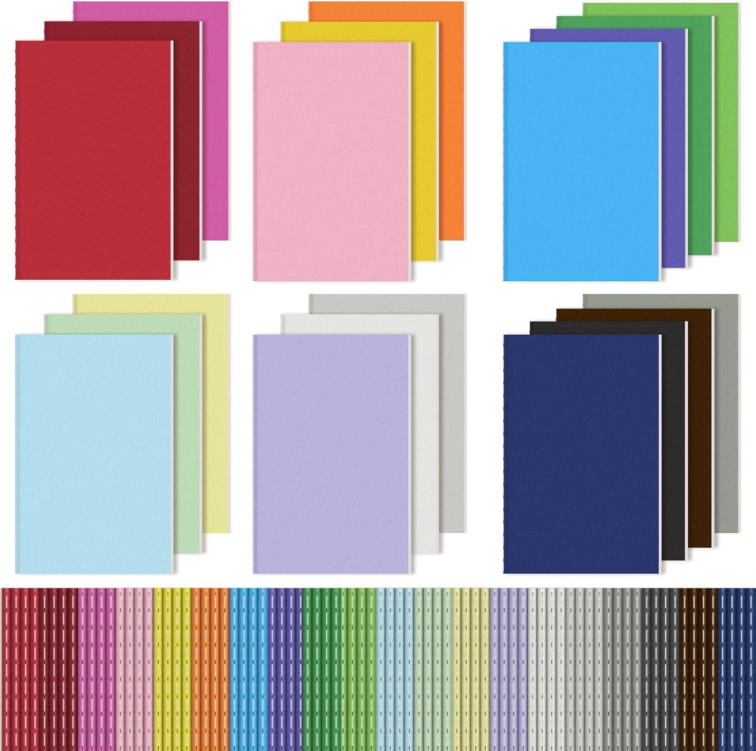 Carnets colorés en vrac (Paquet de 100) - Carnets de Notes, Carnets de Poche pour Voyage, Agendas, Notes, Listes - Sans Lignes, Couverture Brun Kraft, 24 pages recto-verso, 8,9 x 14 cm