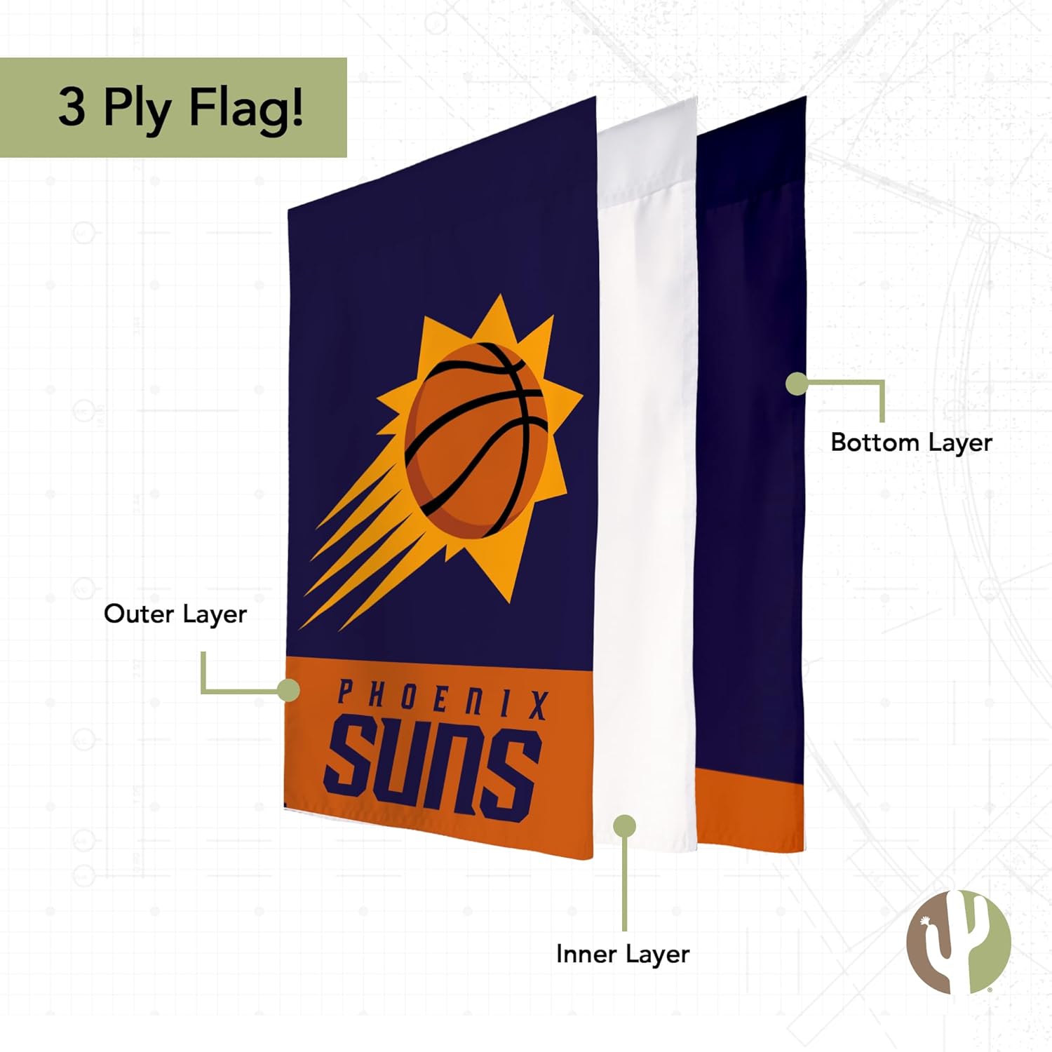 Desert Cactus Phoenix Suns PS Garden Flag – 19 x 12 inch NBA Phoenix Suns Team Banner, For Outdoor Display and Events (Design B) - Image 3