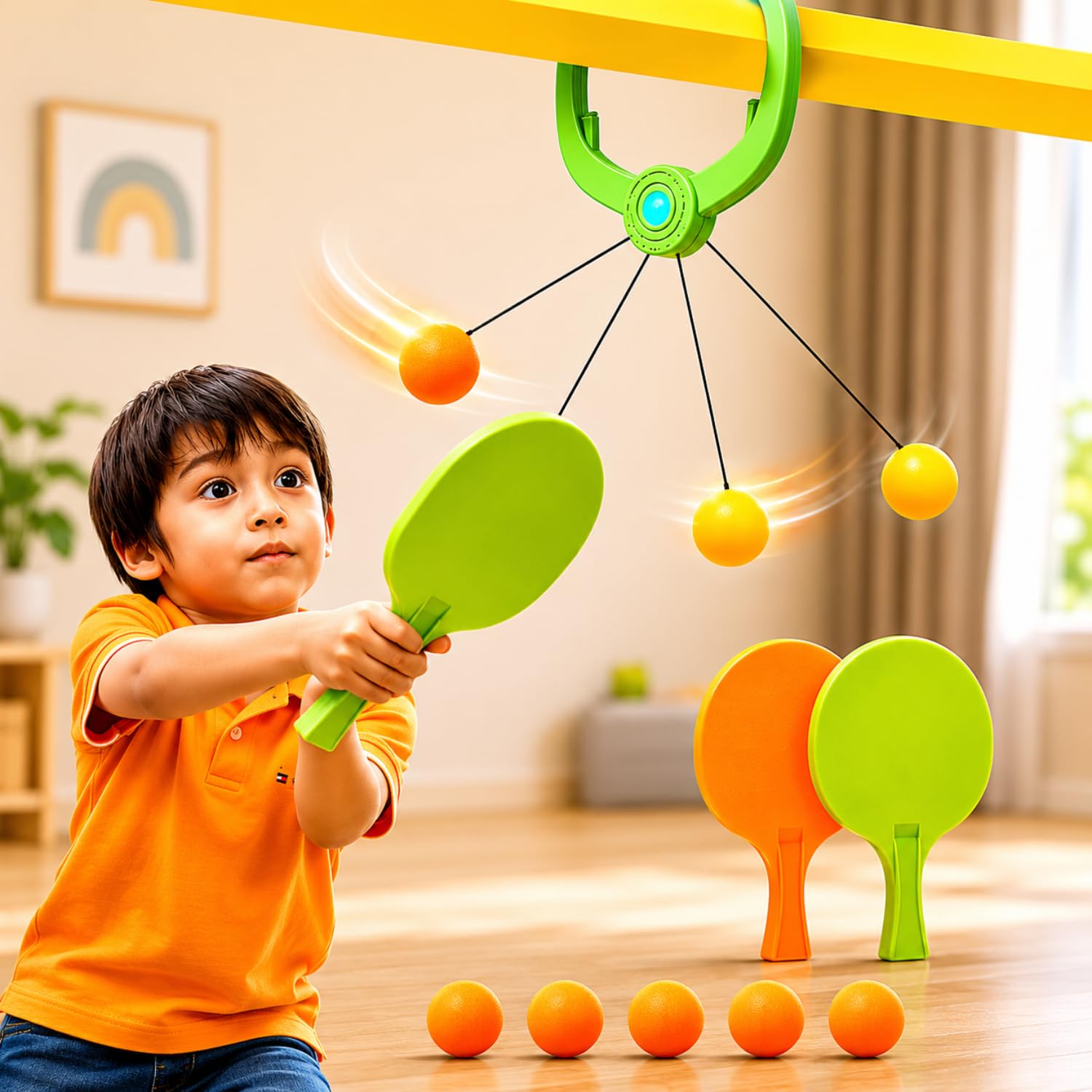 Mashes Hanging Table Tennis for Kids – Indoor Set for Trainer , ping Pong Ball & bat at Home , Solo Door Game with Rope Kids Playing Items ( 2 bat and 4 Balls )-picture-30