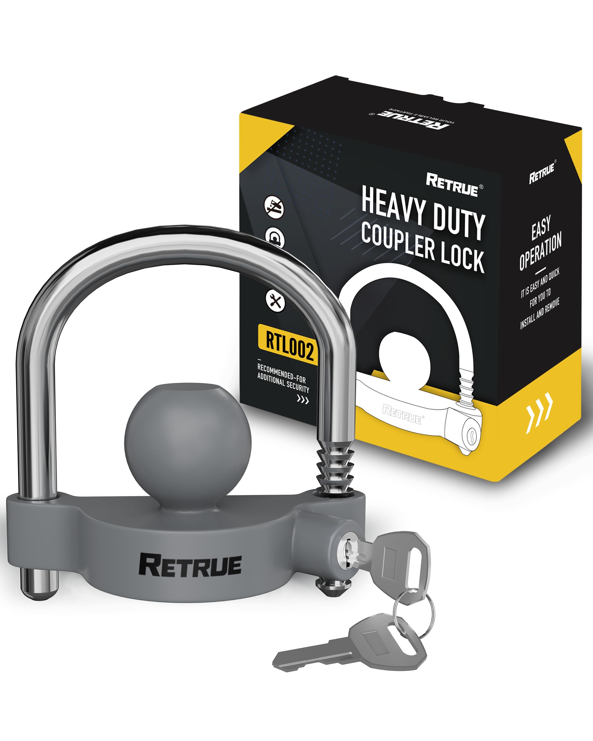 RETRUE Candado universal de acoplador para remolque, enganche de bola, bloqueo de enganche de remolque, bloqueo de enganche de remolque, seguridad ajustable, acero resistente, se adapta a acopladores