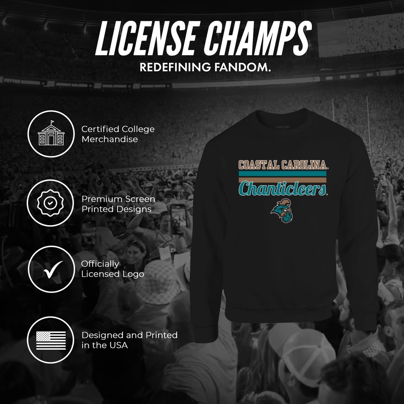 License Champs Crewneck Sweatshirt | Official College NCAA Game Day Merch | Mens Womens | Bar Logo