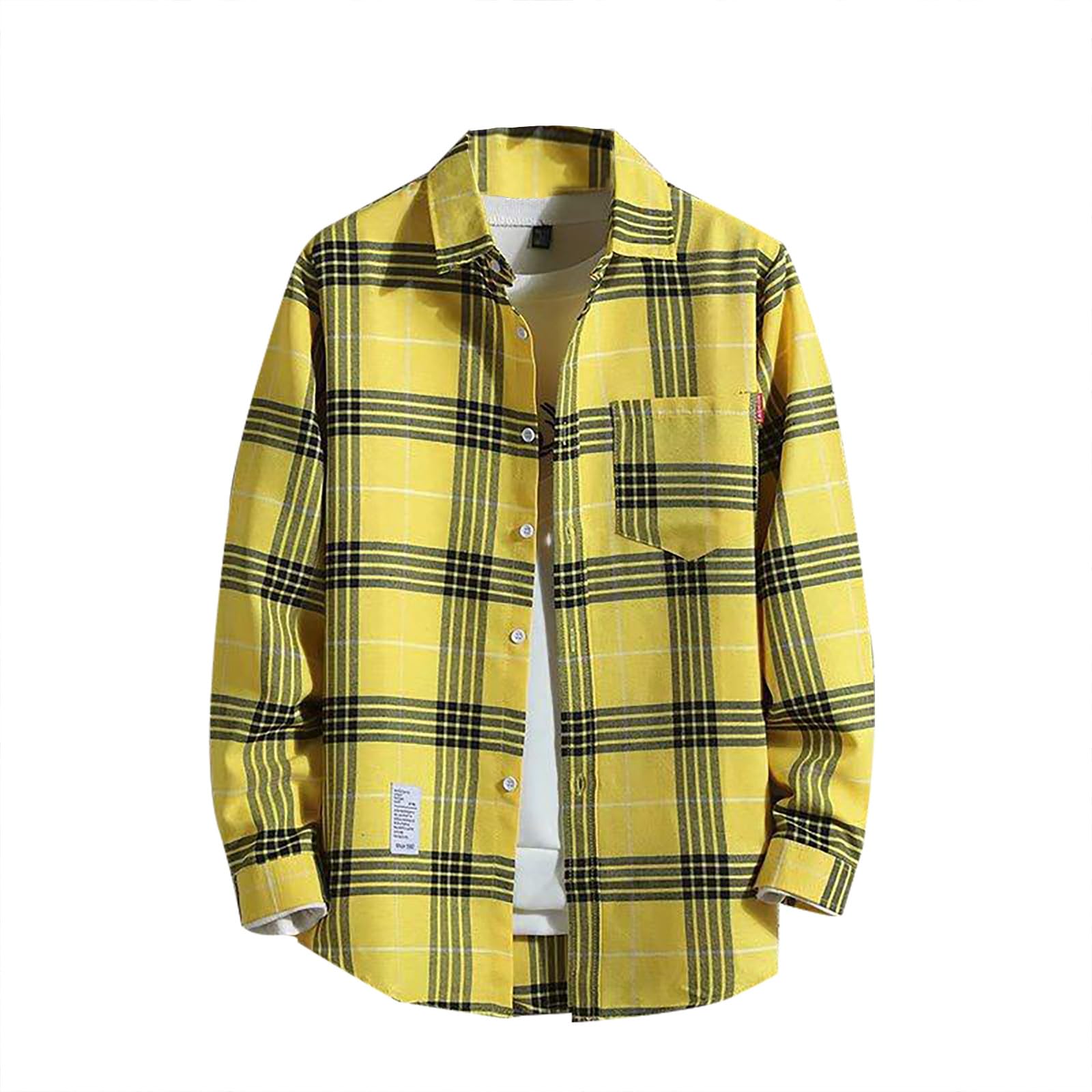 Generic Camisa casual estampada para hombre 2024 para otoño e invierno, de manga larga, con solapa de un solo botonadura, camisa a cuadros para hombre, camisa holgada, Ye2, 3XL
