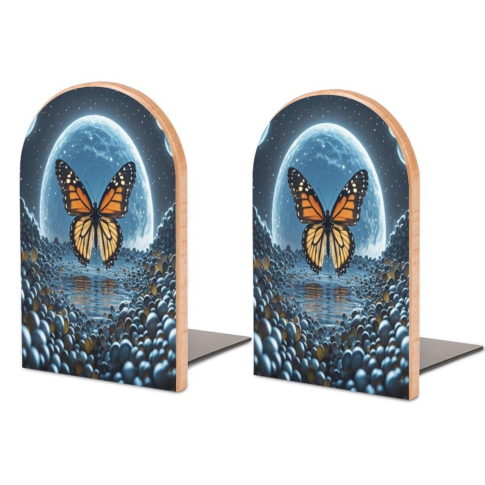 Flying Butterflies Bookend for Shelves Unique Book End Sturdy Books Holder Heavy Duty Wooden Bookends Support Non-Slip Book Organizers Decorative Modern Bookend Holder for Home