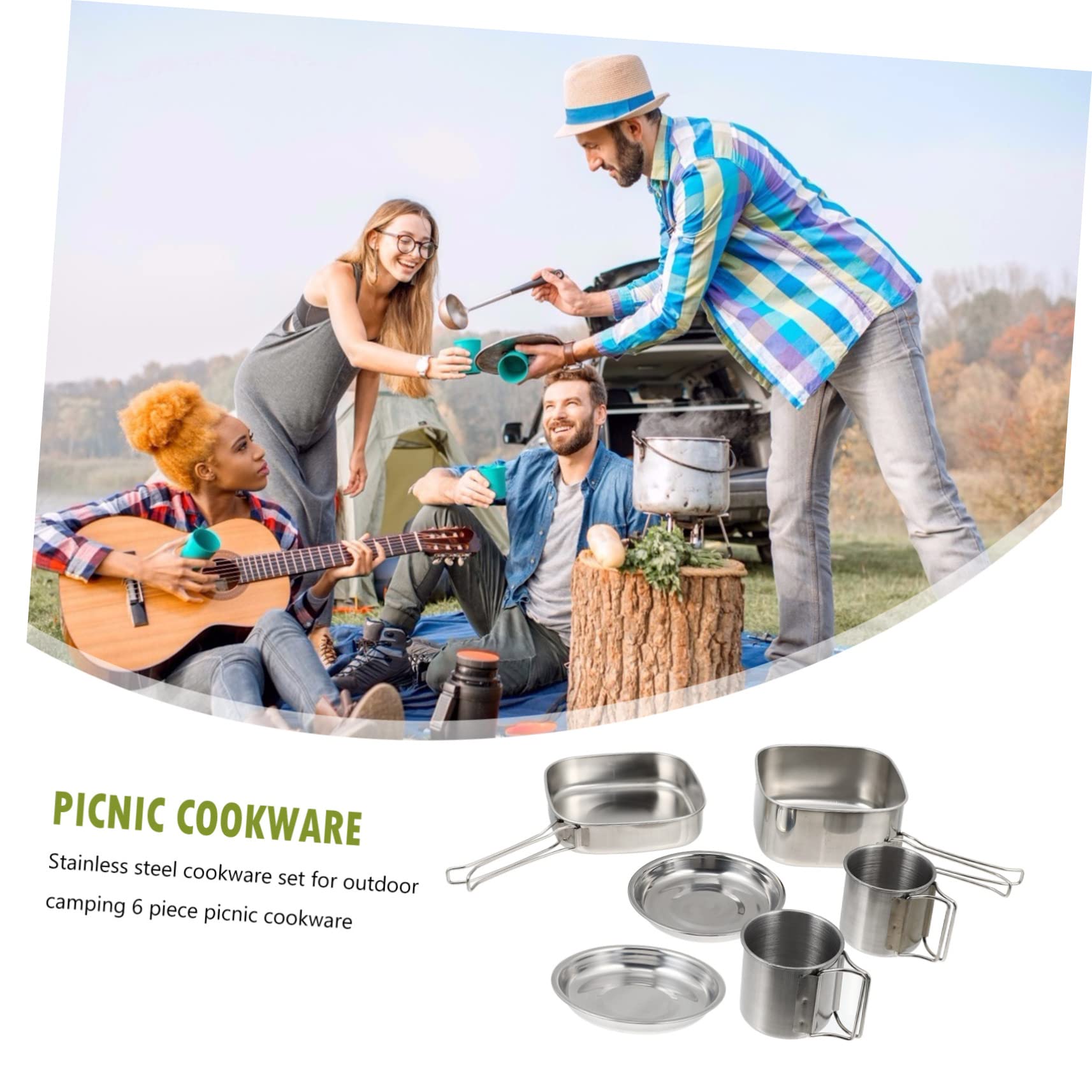 Yardwe Ensemble Cuisine de Camping, en Acier Inoxydable, 1 Set Portable, Poignée Pliable, Facile à Nettoyer pour Barbecue Activités Extérieures
