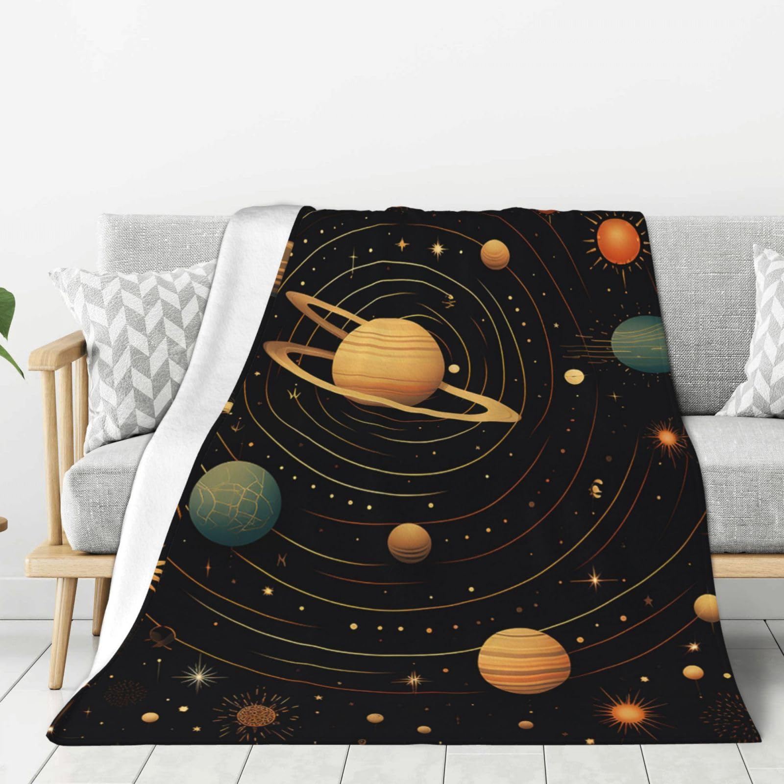 Couverture polaire en flanelle rétro astronomique pour grand lit de 203x152 cm