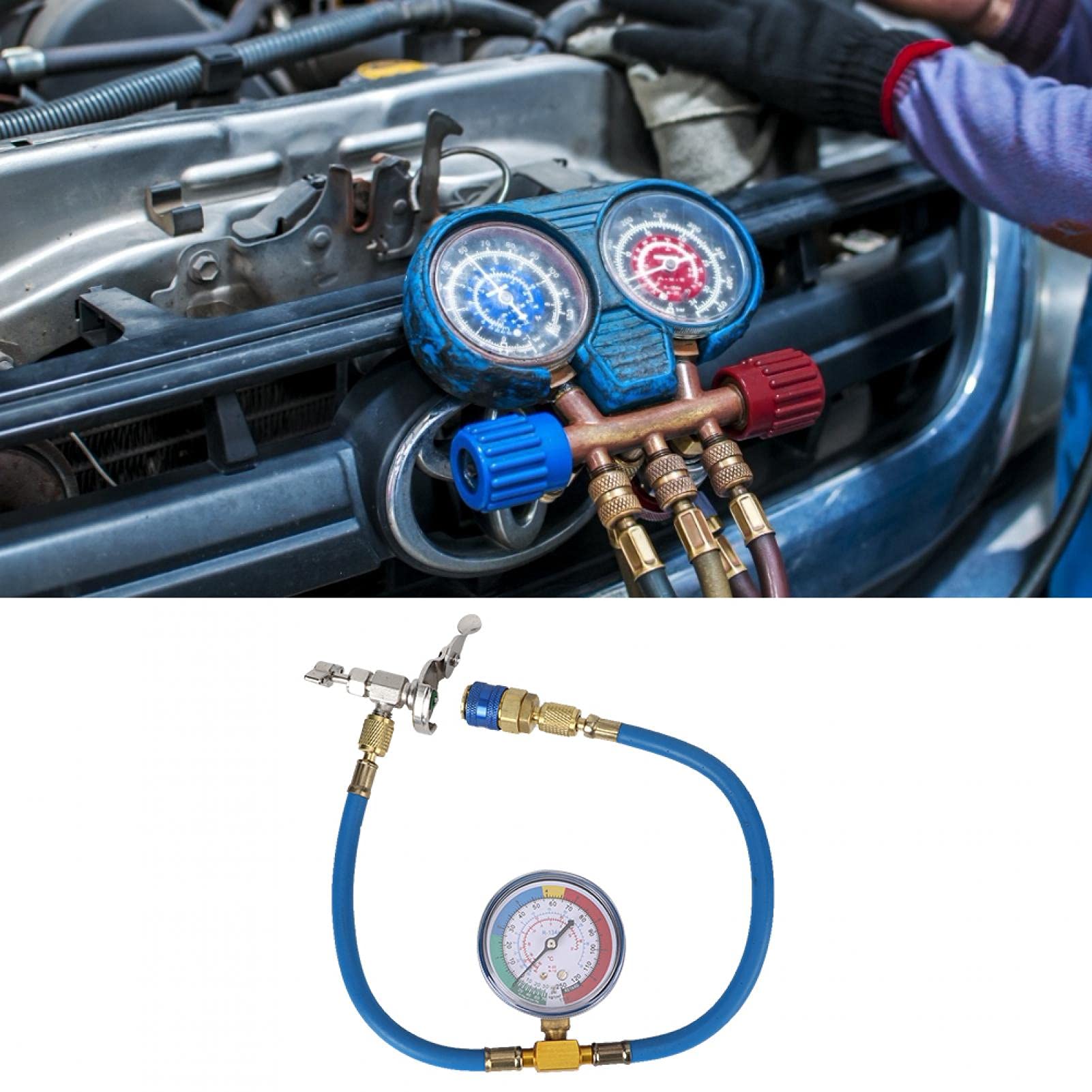 Kit Recharge Climatisation Auto R134A - Tuyau Avec Manomètre - 1/2 Filetage