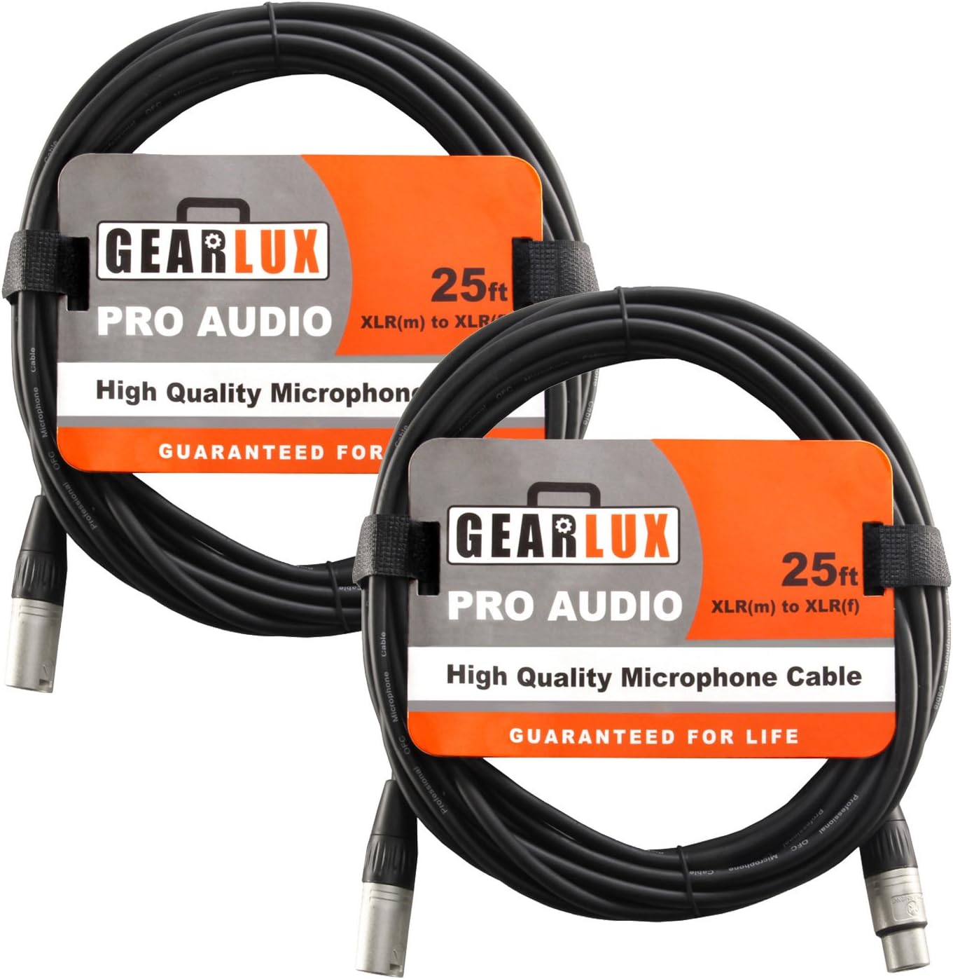 Gearlux XLR Microphone Cable, 25 Foot - 2 Pack-Black
