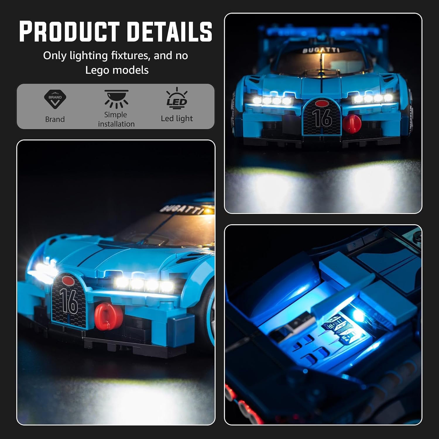 Nitemode Light kit Compatible with Lego 77253 Speed Champions Bugatti Vision GT Hyper Car, Upgraded Lighting Accessories(No Model)