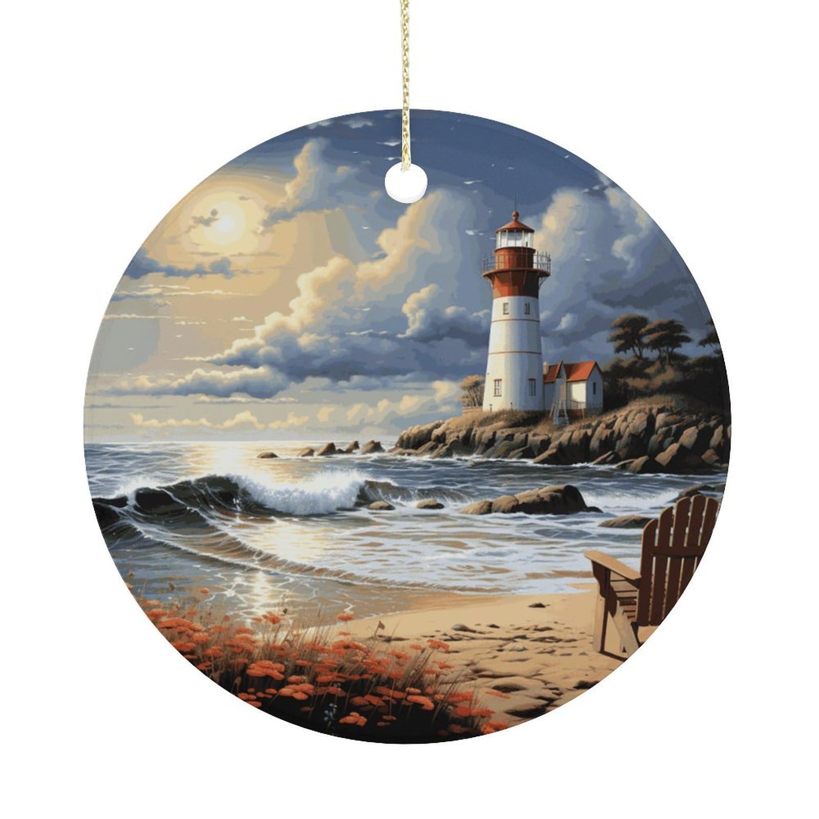 Adfgyerh Women's Style Sea Lighthouse Sandbeach Hanging Ceramic Ornaments, Christmas Tree Decorations, Funny Home Decor Gifts For Sisters & Work Best Friends