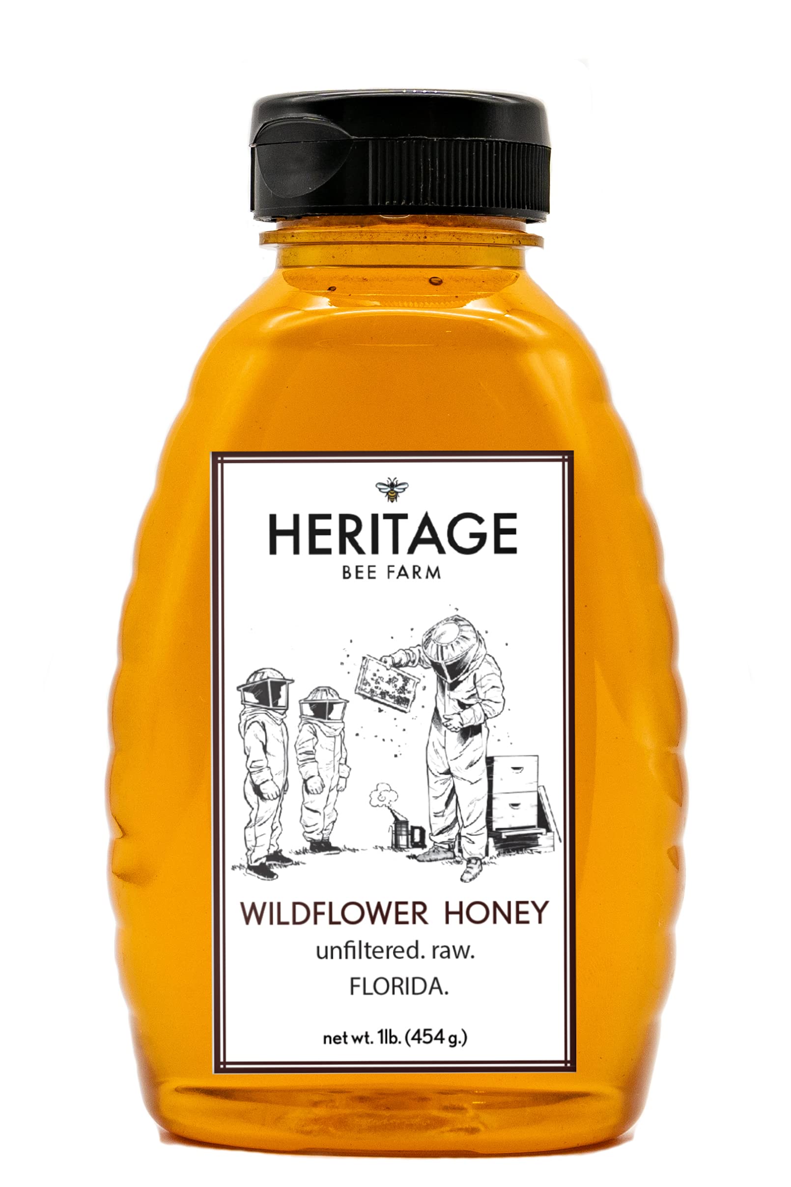 Heritage Bee Farm100% Pure. Raw. Florida. Wildflower Honey; 16oz. Squeeze Bottle; Local Raw Honey Direct from the Apiary