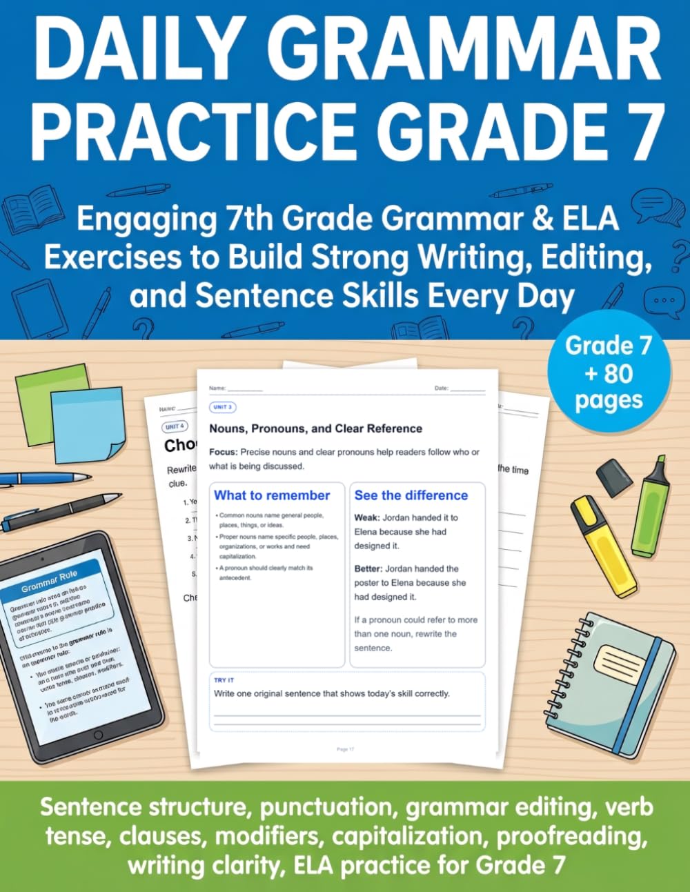 Daily Grammar Practice Grade 7: Daily, classroom-ready spiral review for Grade 7 — sentence correction, punctuation, usage, and editing for 7th grade grammar and ELA success