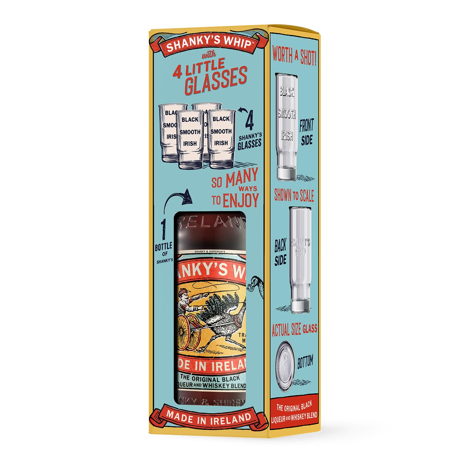 Shanky's Whip | Shot Glass Gift Pack | Irish Whiskey Liqueur Flavoured with Caramel and Vanilla | 33% ABV | Whiskey Blend Toffee Liqueur | Whisky, Cocktails, Gift, Shots, Spirits, Gift Box