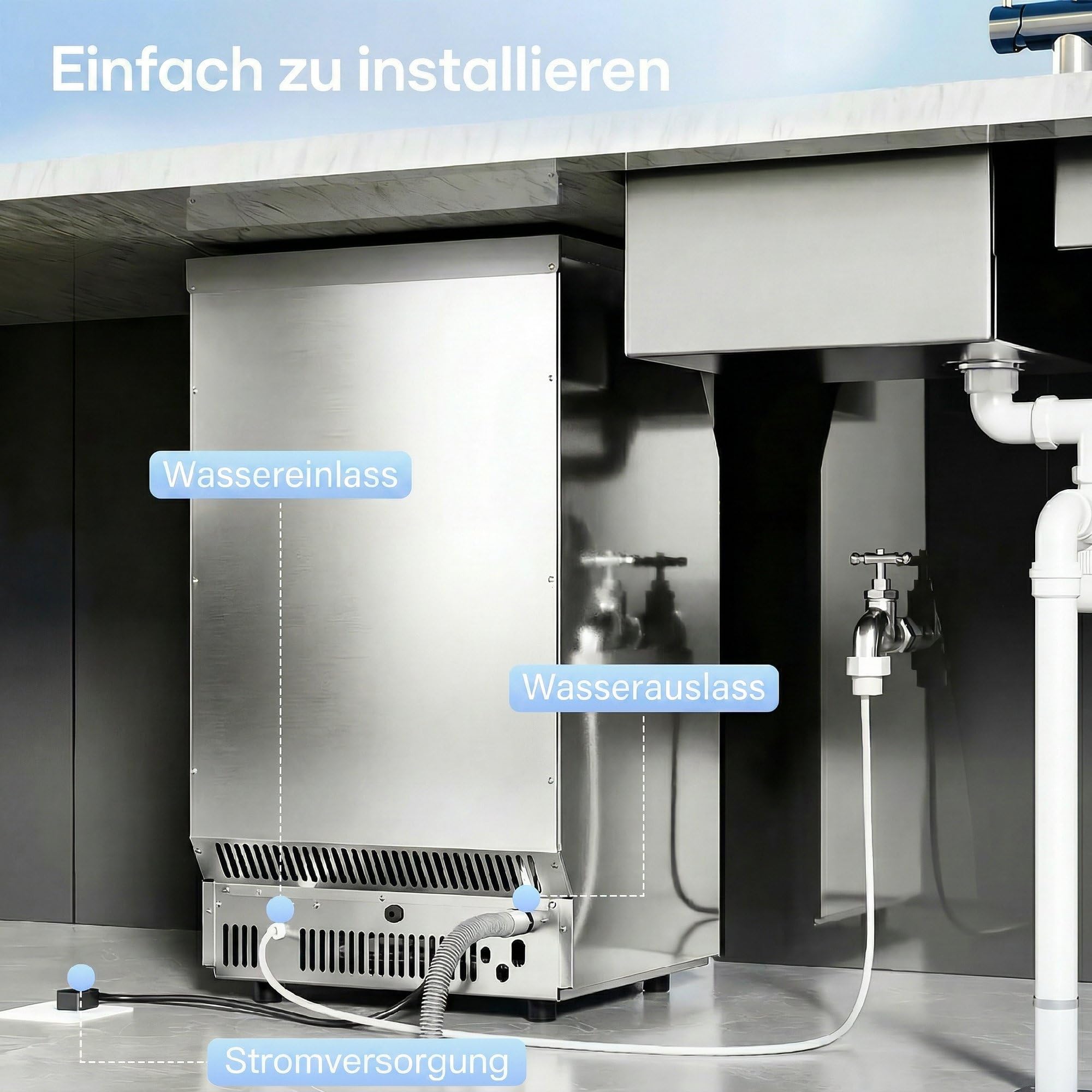 HOMCOM Macchina per cubetti di ghiaccio commerciale 45 kg/24 H autopulente Gelatiera con 7,5 kg di memoria, timer, Ice Maker Machine in acciaio inox con paletta per ghiaccio per bar, ufficio