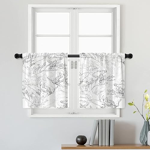 Batmerry Cortinas de pintura meticulosa, botánica, bohemio, chic, mixta, floral, tratamiento de ventanas, cortina corta de cocina de poliéster Batmerry Cortinas de pintura meticulosa, botánica, bohemio, chic, mixta, floral, tratamiento de ventanas, cortina corta de cocina de poliéster