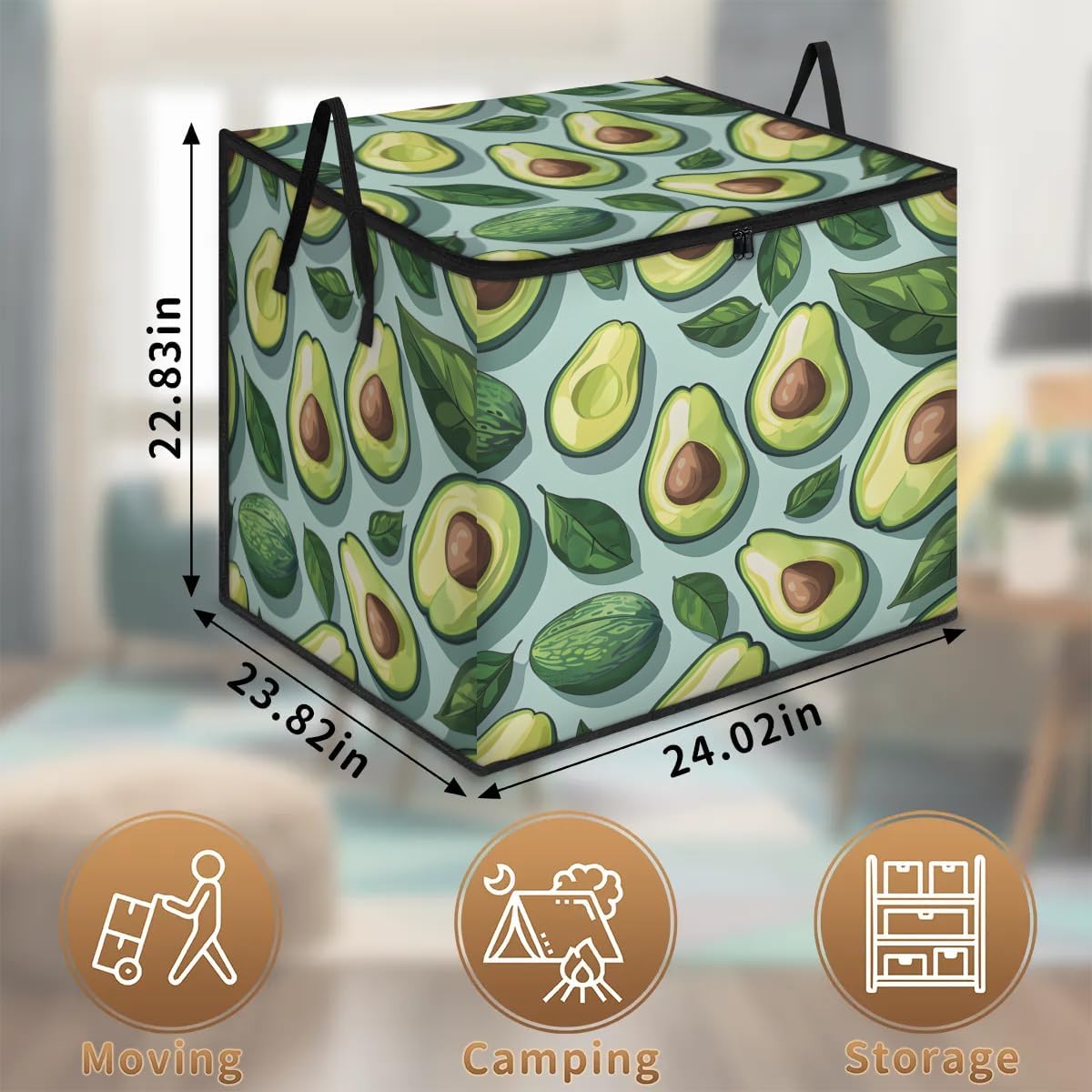 Honeybaby 214L Extra Large Comforter Storage Bag Cartoon Green Avocados Storage Totes with Lids Waterproof Closet Organizer Folding Blanket Storage Bags for Clothes Bedding Pillows