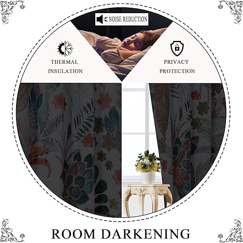 Miniatura 8 de Estelar Textiler Cortinas bohemias para oscurecer la habitación con hojas de arce de 84 pulgadas de largo, juego de 2 paneles para sala de estar,