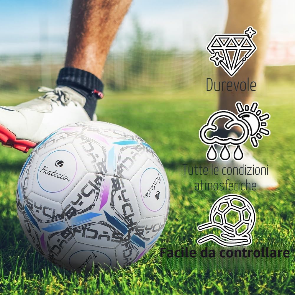 Pallone da Calcio Ufficiale Taglia 5, Pallone da Calcio in Pelle con Pompa, Palloni da Calcio da Allenamento per Bambini e Adulti