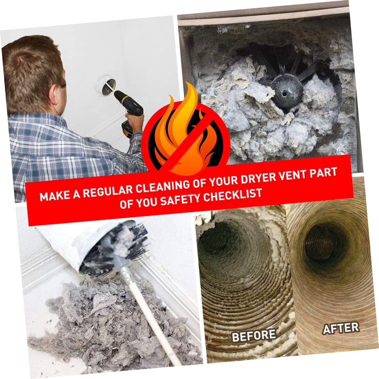 Chimney Cleaning Nylon Brush Kit with Flexible Pipe Rods for Fireplace and Dryer Vent Includes Brush Head and Small Wooden Cleaning