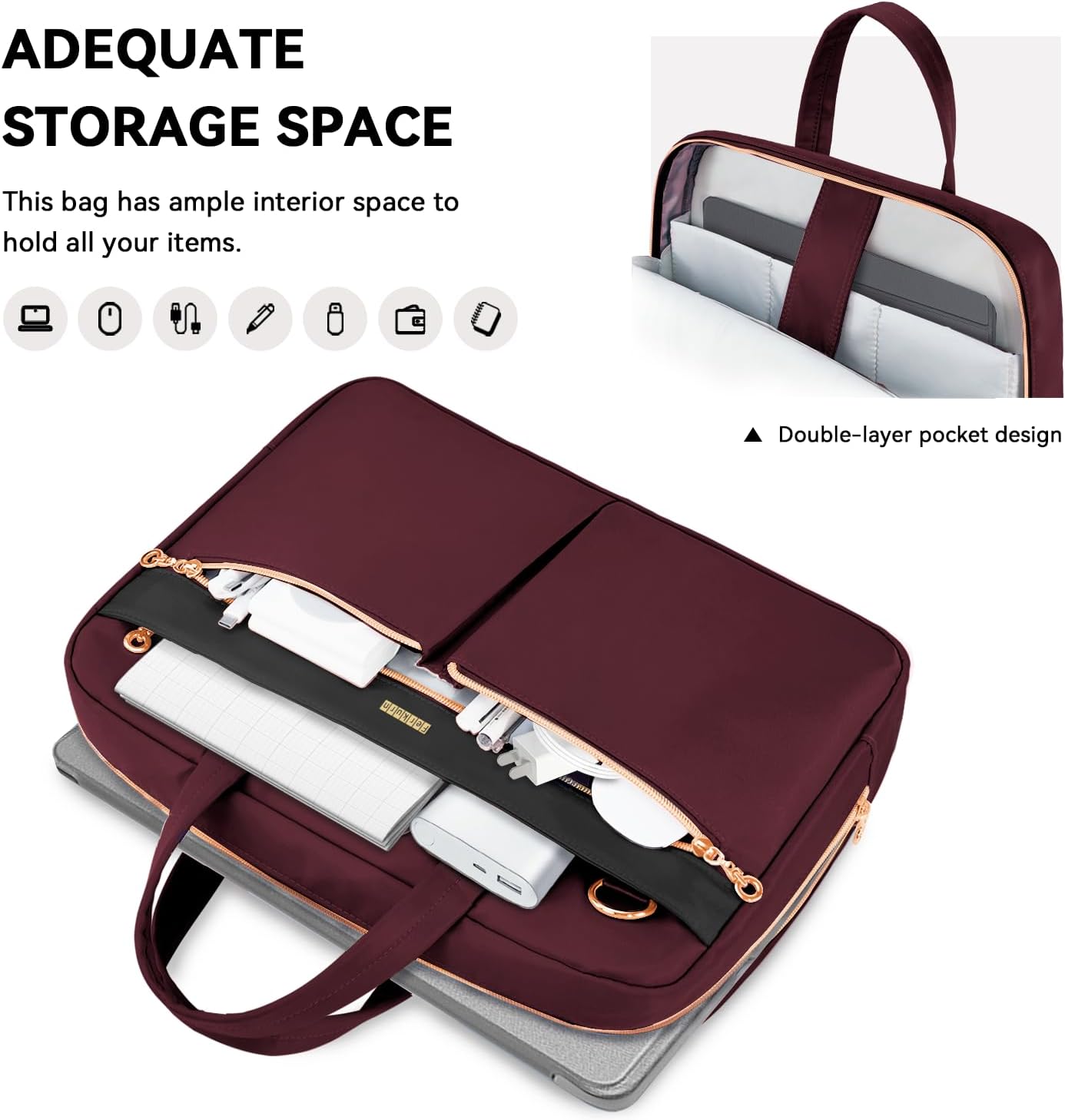 Ferkurn Laptop Bag Case Women Men Computer Bag Compatible with MacBook/HP/LG/Dell, Shoulder Strap Slim Carrying Messenger Briefcase, Wine Red, 17-17.3 Inch