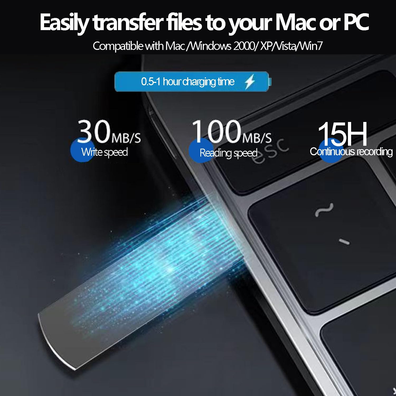 64GB Grabadora de Voz Digital USB, Grabadora Portátil Grabador de Audio por Voz con Batería Recargable para Reuniones, Entrevistas, Conferencias.