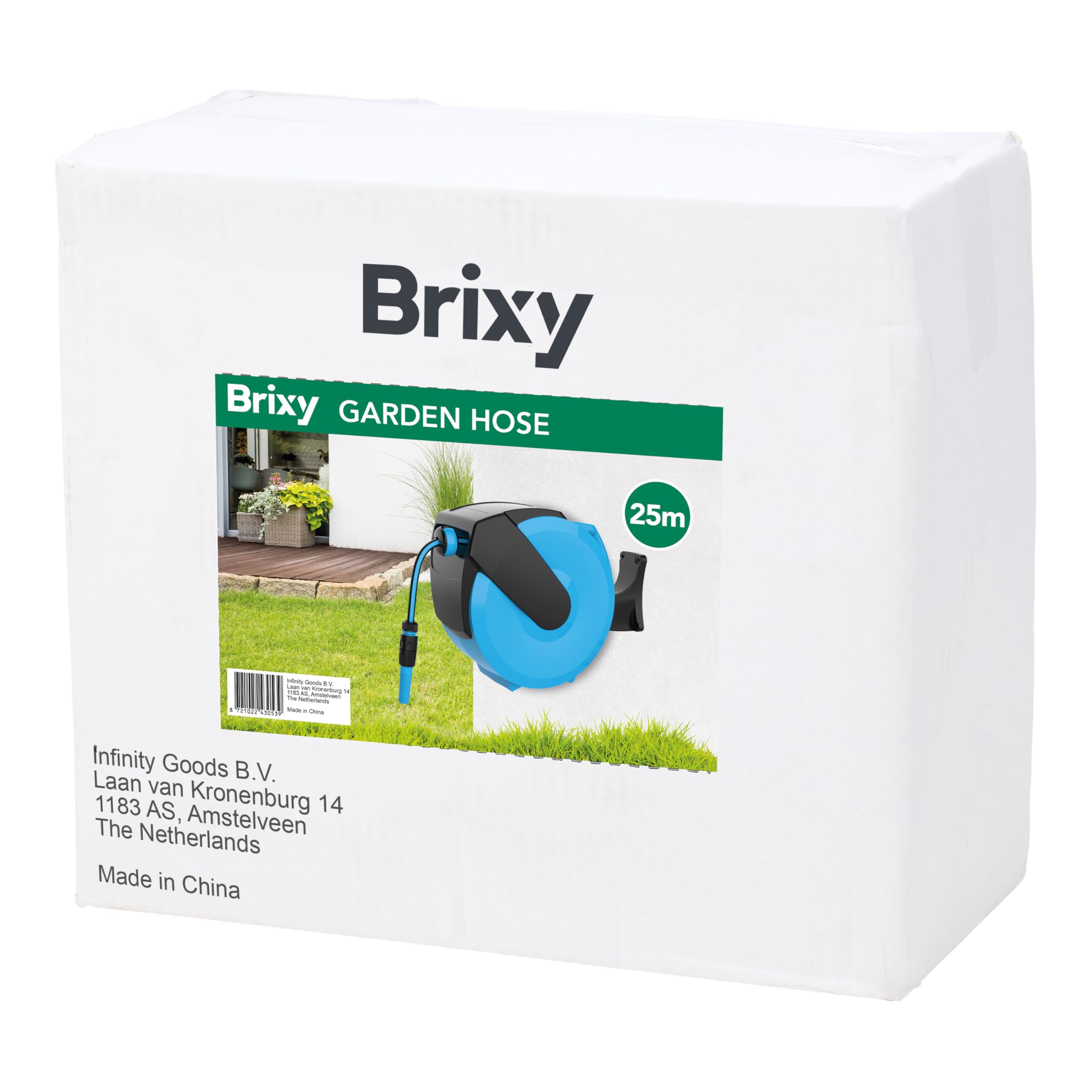 Brixy Schlauchbox – 25 Meter – Schlauchhalter – Gartenschlauch mit Aufroller – 180° drehbar – automatisch – Schlauchaufroller
