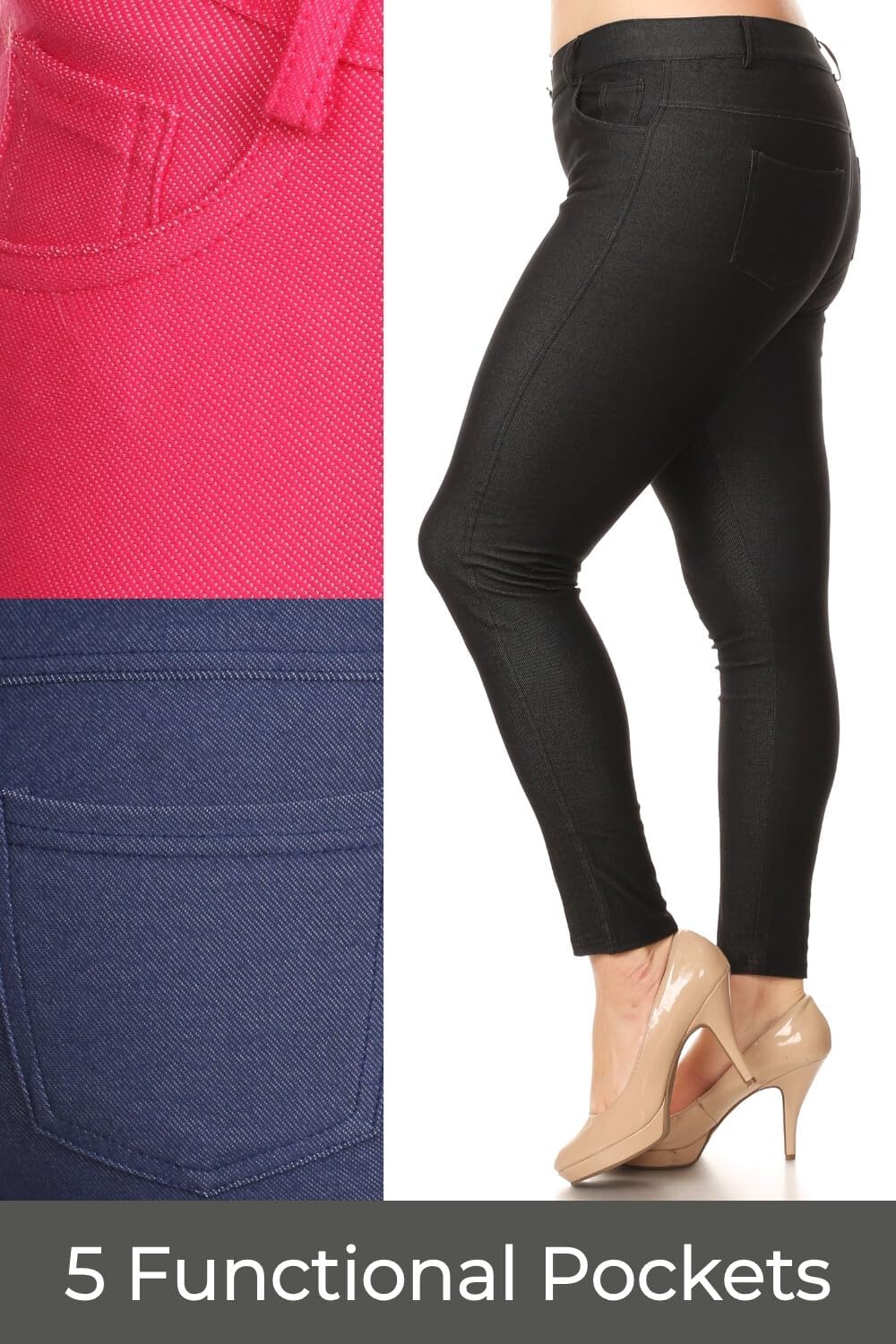 ICONOFLASH Women's Stretch Jeggings with 5 Pockets Pull On Skinny Jean Leggings (Available in Plus Size) - Image 5