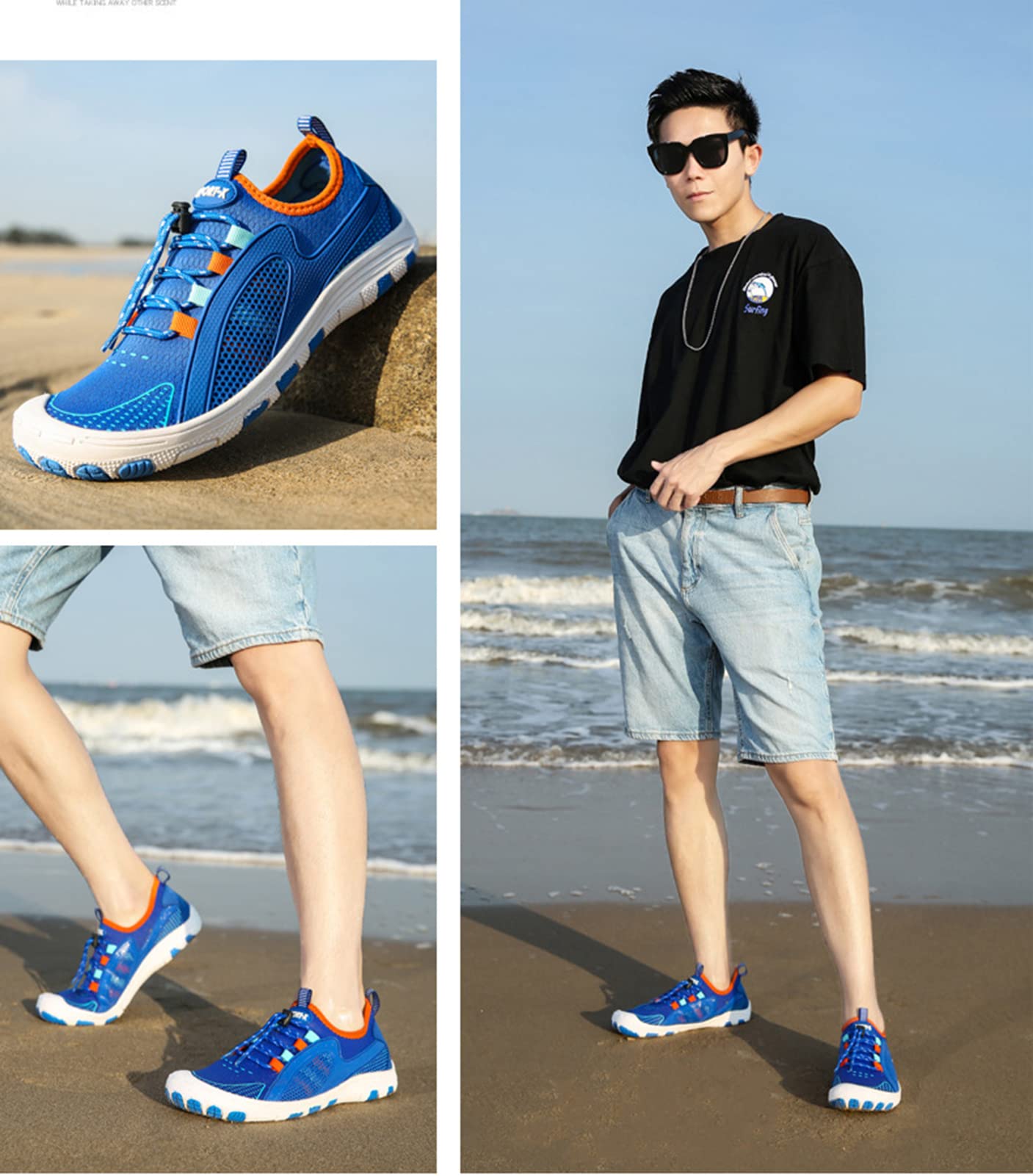 Zapatos Acuáticos Descalzos, Calcetines De Cuero, Zapatillas Acuáticas De Secado Rápido para Hombres Y Mujeres, Natación, Yoga Neutro, Carrera En La Playa, Snorkel(38 EU, Blue)