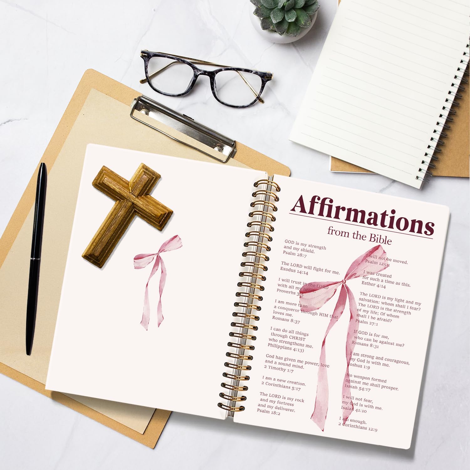 Pink Coquette Bow Spiral Bible Notebook for Note Taking, Preppy Aesthetic Bible Study Journal for Women, Cute Preppy School Supplies for Girls, Christian Hardcover Lined Notebook 5.5 x 8.3 - Image 5