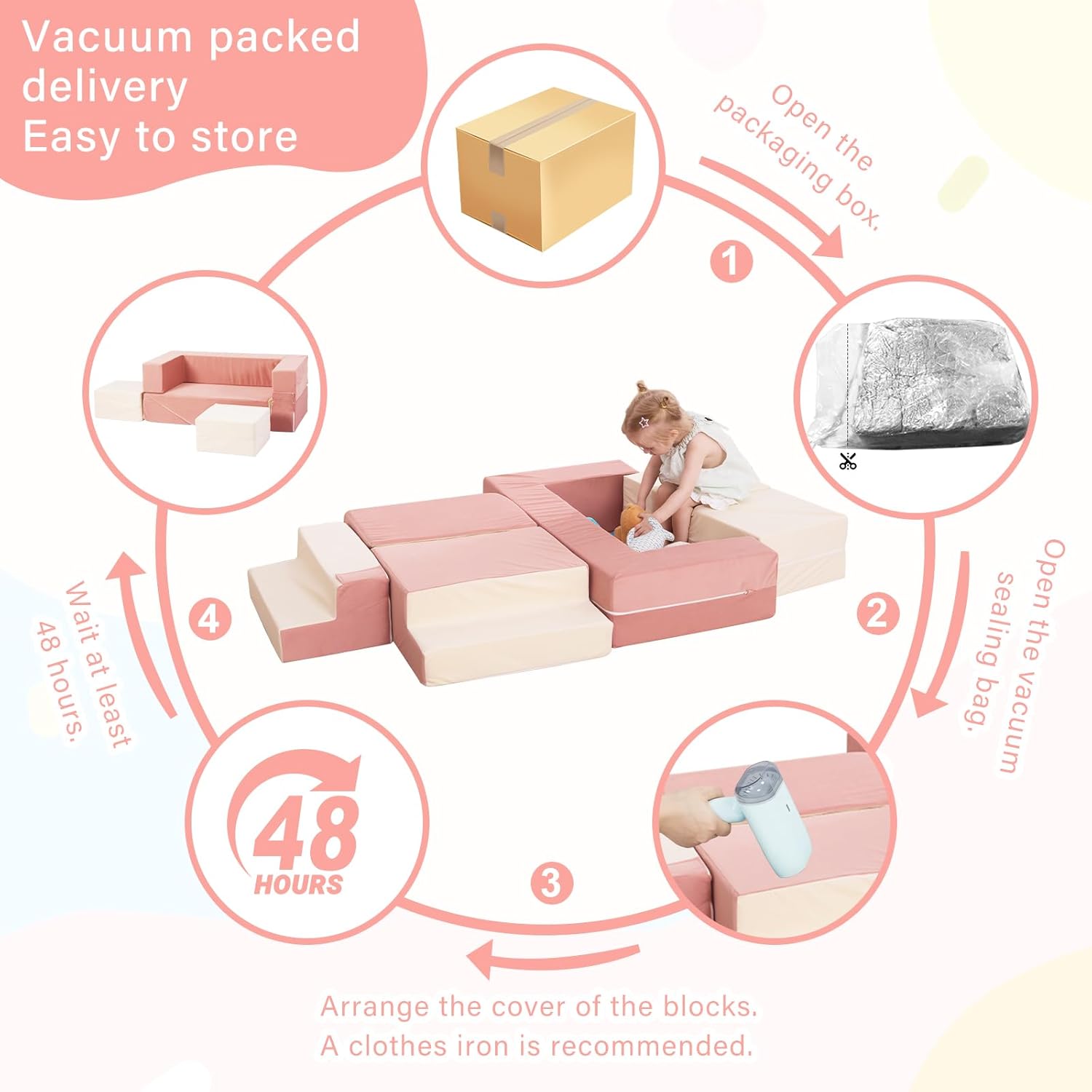 Kids Couch, Modular Toddler Couch, Kids Sofa with Ottomans, Foam Play Blocks, Climbing Playset with Slide Stairs, Convertible Plush Sofa for Playroom