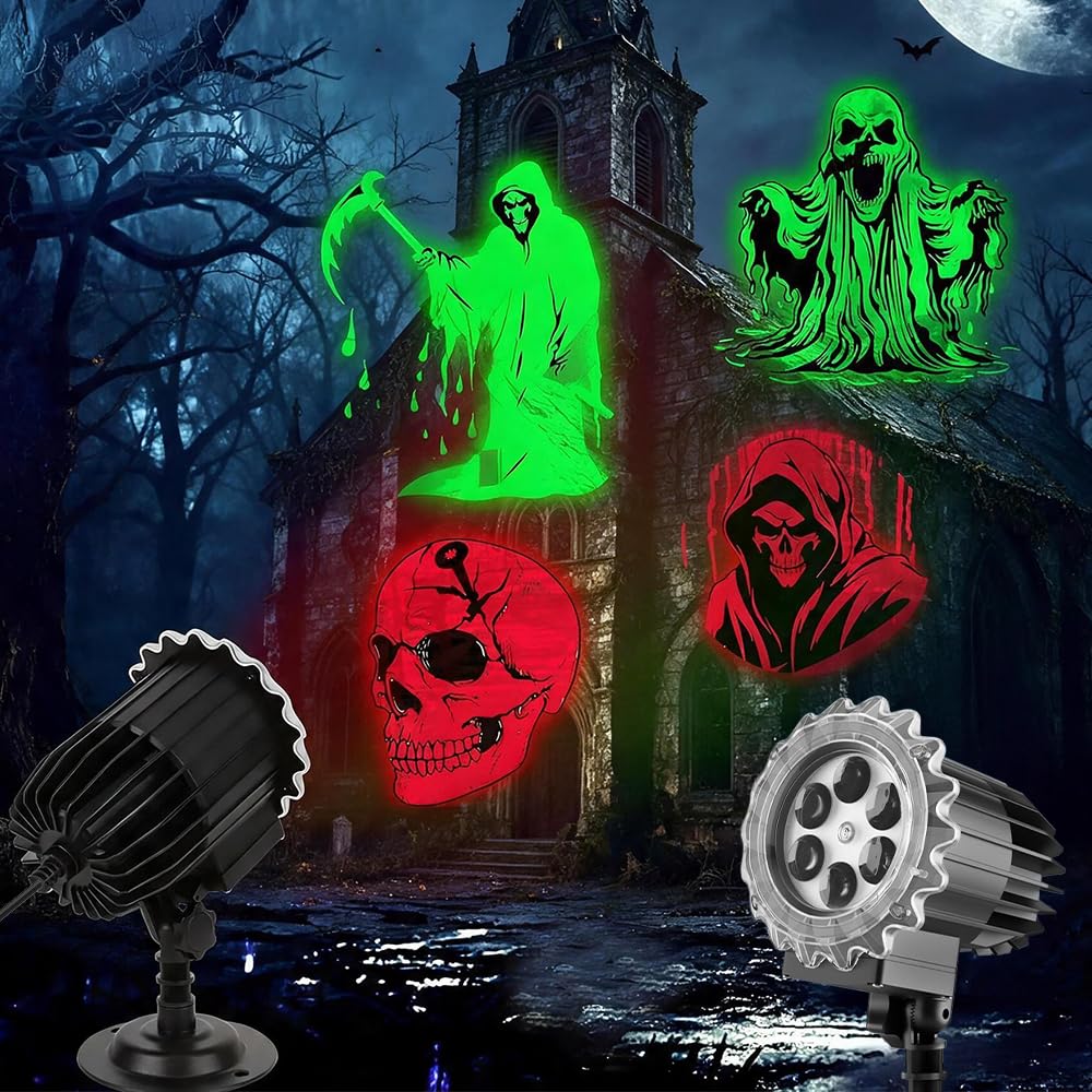 Peldris Halloween Projector Light, 3D Dynamic LED Halloween Projector with Ground Mount, Waterproof Ghost Halloween Decoration Projector Lights for Outdoor Indoor Window,Ground, Roof, Wall