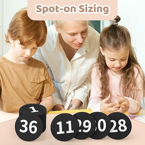 Miniatura 5 de Paquete de 36 marcadores circulares de alfombra negra con números del 1 al 36, marcadores de puntos de aula para profesores, estudiantes, niños,