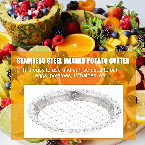 Vista 7 de Hemoton Cortador de cubos de frutas de acero inoxidable, cortador de patatas y huevos hervidos, herramienta de cocina compacta para tomates