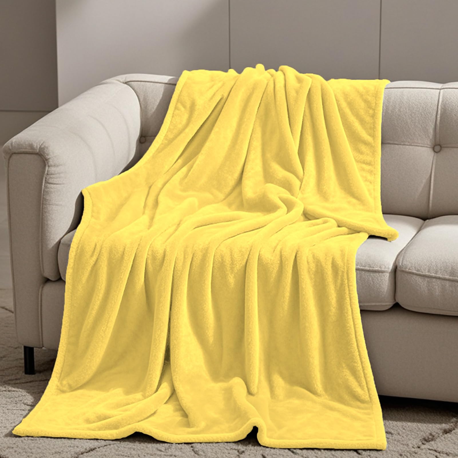 GOUTUI Fleece Blanket Sofa Throw 70 x 80 cm Silk Touch Faux Velvet Blanket Polyester for Sofa Fluffy Blanket Bed Throw, Yellow
