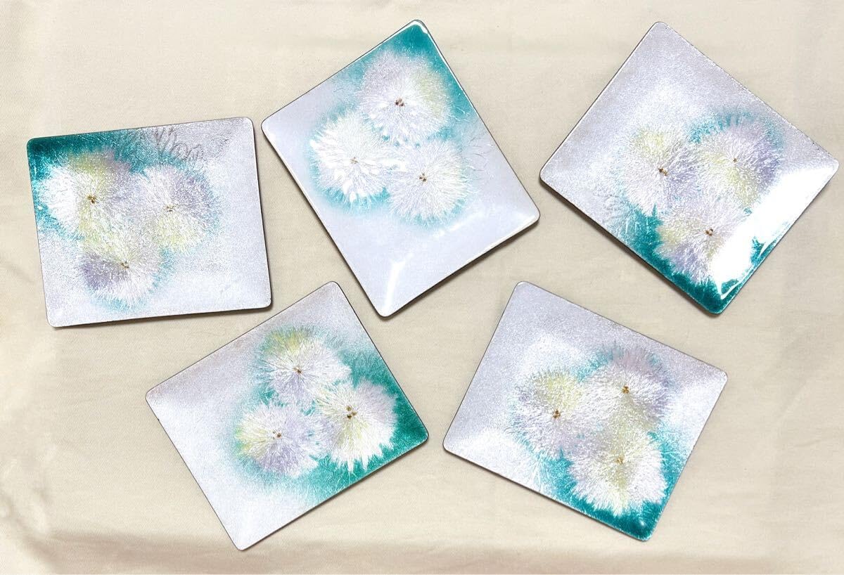 古伊万里】幕末〜明治期 染付 竹文様 隅切角皿 5客揃え /豆皿 小皿